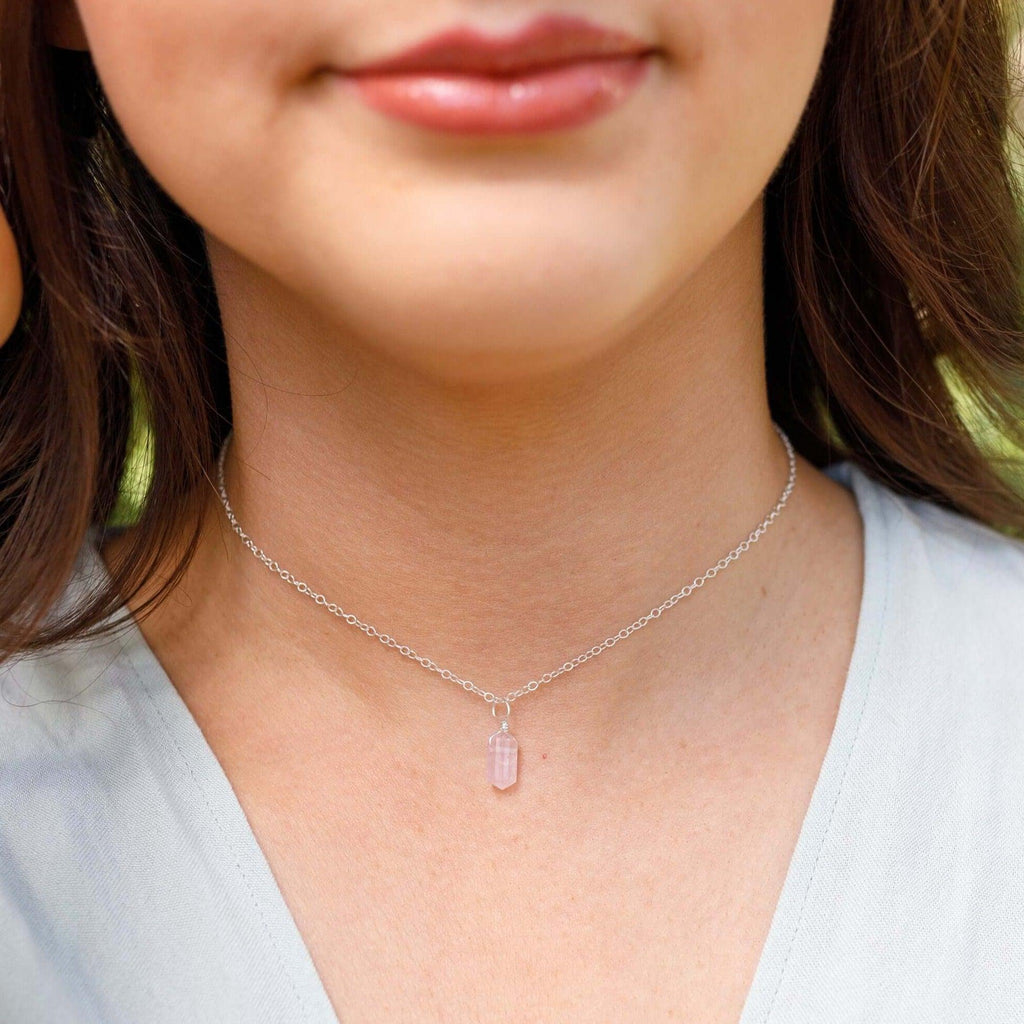 Rose Quartz Mini Double Terminated Crystal Point Pendant Choker Necklace - Rose Quartz Mini Double Terminated Crystal Point Pendant Choker Necklace - 14k Gold Fill / Cable - Luna Tide Handmade Crystal Jewellery