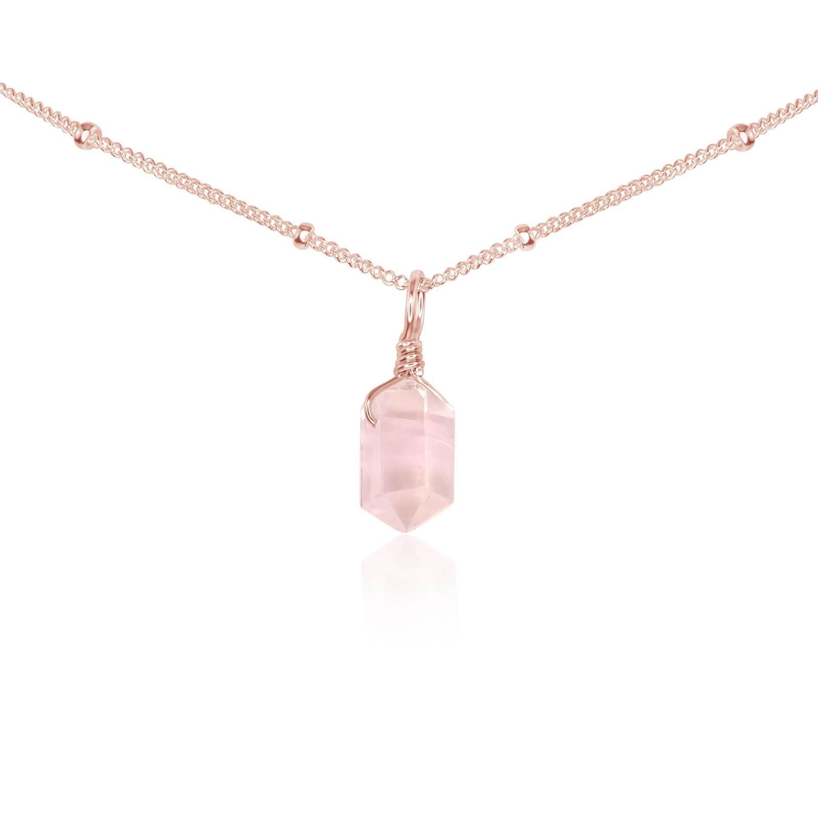 Rose Quartz Mini Double Terminated Crystal Point Pendant Choker Necklace - Rose Quartz Mini Double Terminated Crystal Point Pendant Choker Necklace - 14k Rose Gold Fill / Satellite - Luna Tide Handmade Crystal Jewellery
