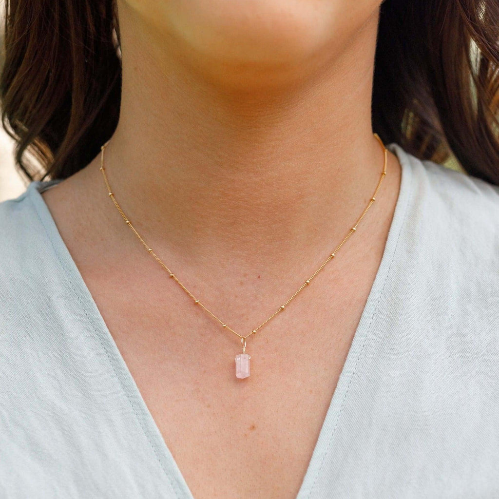 Rose Quartz Mini Double Terminated Crystal Point Pendant Necklace - Rose Quartz Mini Double Terminated Crystal Point Pendant Necklace - 14k Gold Fill / Cable - Luna Tide Handmade Crystal Jewellery