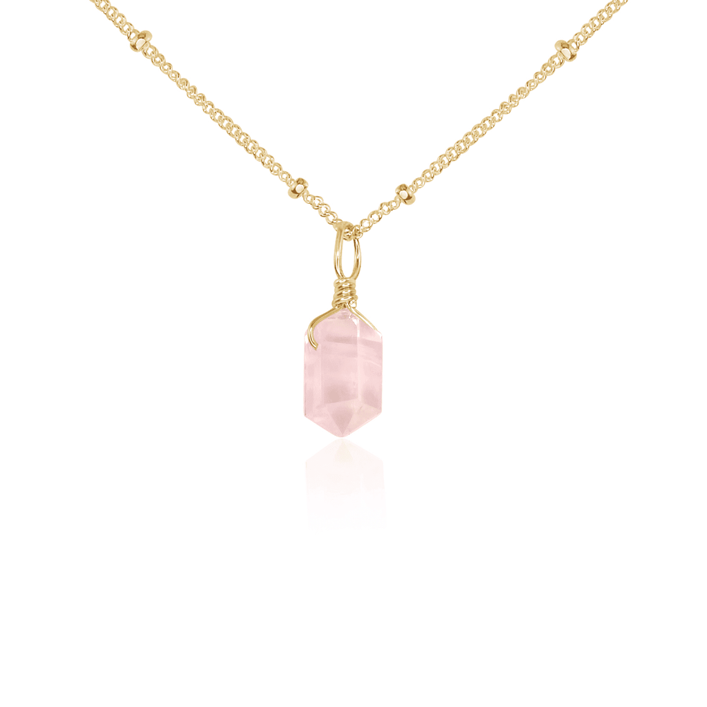 Rose Quartz Mini Double Terminated Crystal Point Pendant Necklace - Rose Quartz Mini Double Terminated Crystal Point Pendant Necklace - 14k Gold Fill / Satellite - Luna Tide Handmade Crystal Jewellery