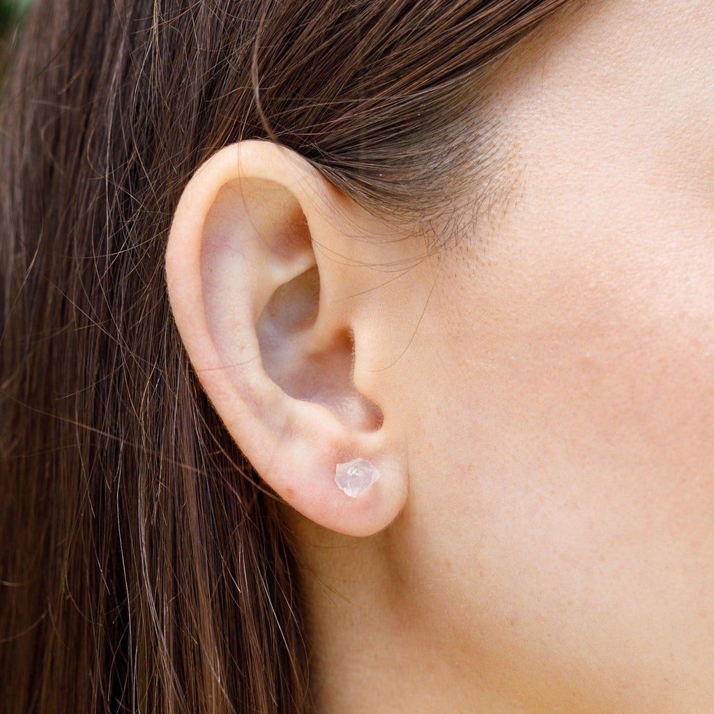 Custom Raw Crystal Gemstone Stud Earrings - Custom Raw Crystal Gemstone Stud Earrings - Sterling Silver / Amethyst for February - Luna Tide Handmade Crystal Jewellery