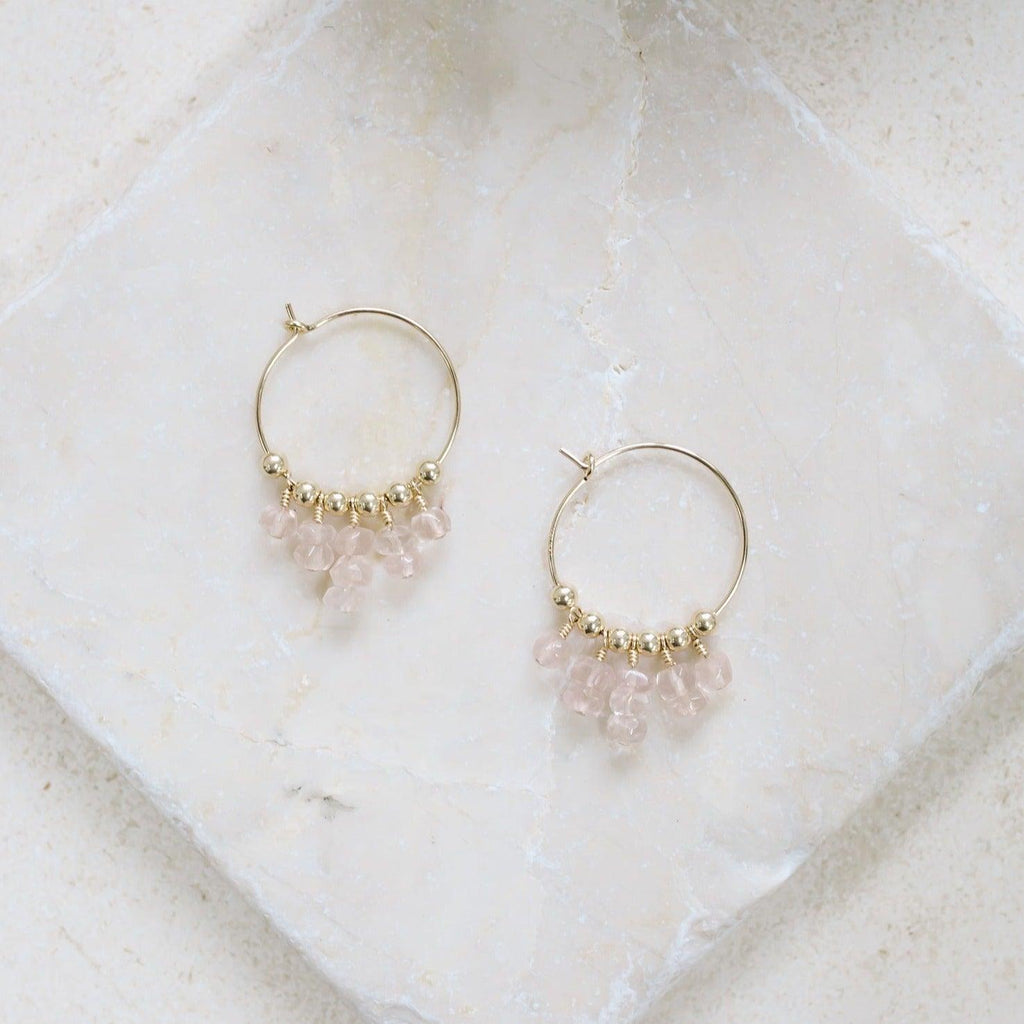 Rose Quartz Statement Hoop Earrings - Rose Quartz Statement Hoop Earrings - 14k Gold Fill - Luna Tide Handmade Crystal Jewellery