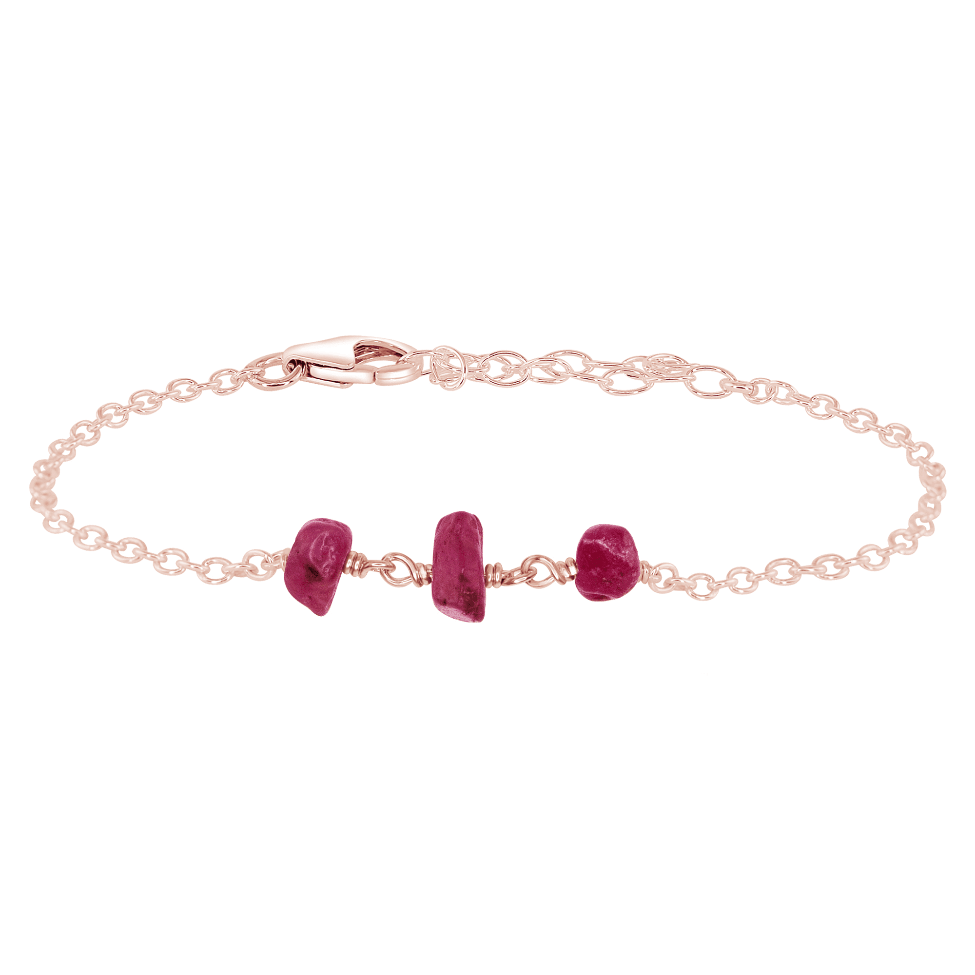 Ruby Beaded Chain Bracelet - Ruby Beaded Chain Bracelet - 14k Rose Gold Fill - Luna Tide Handmade Crystal Jewellery