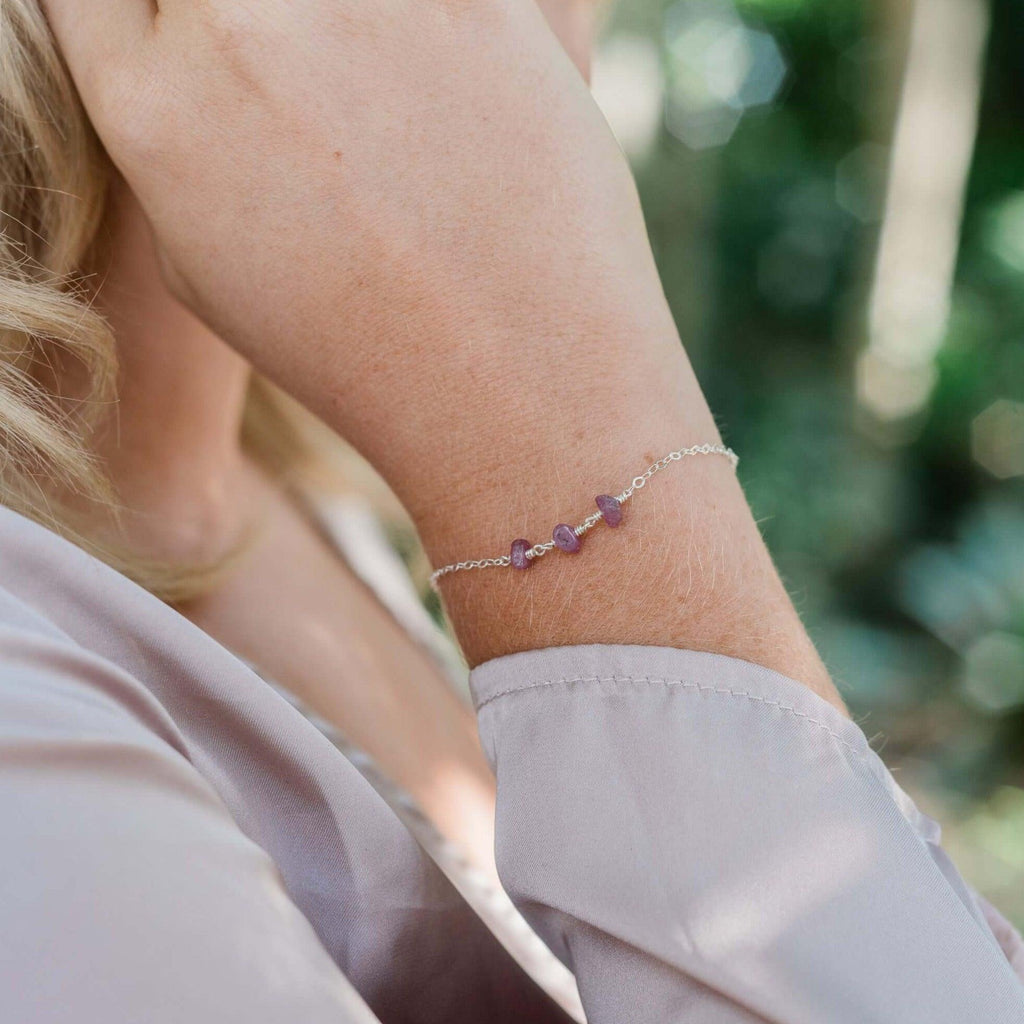 Ruby Beaded Chain Bracelet - Ruby Beaded Chain Bracelet - Sterling Silver - Luna Tide Handmade Crystal Jewellery