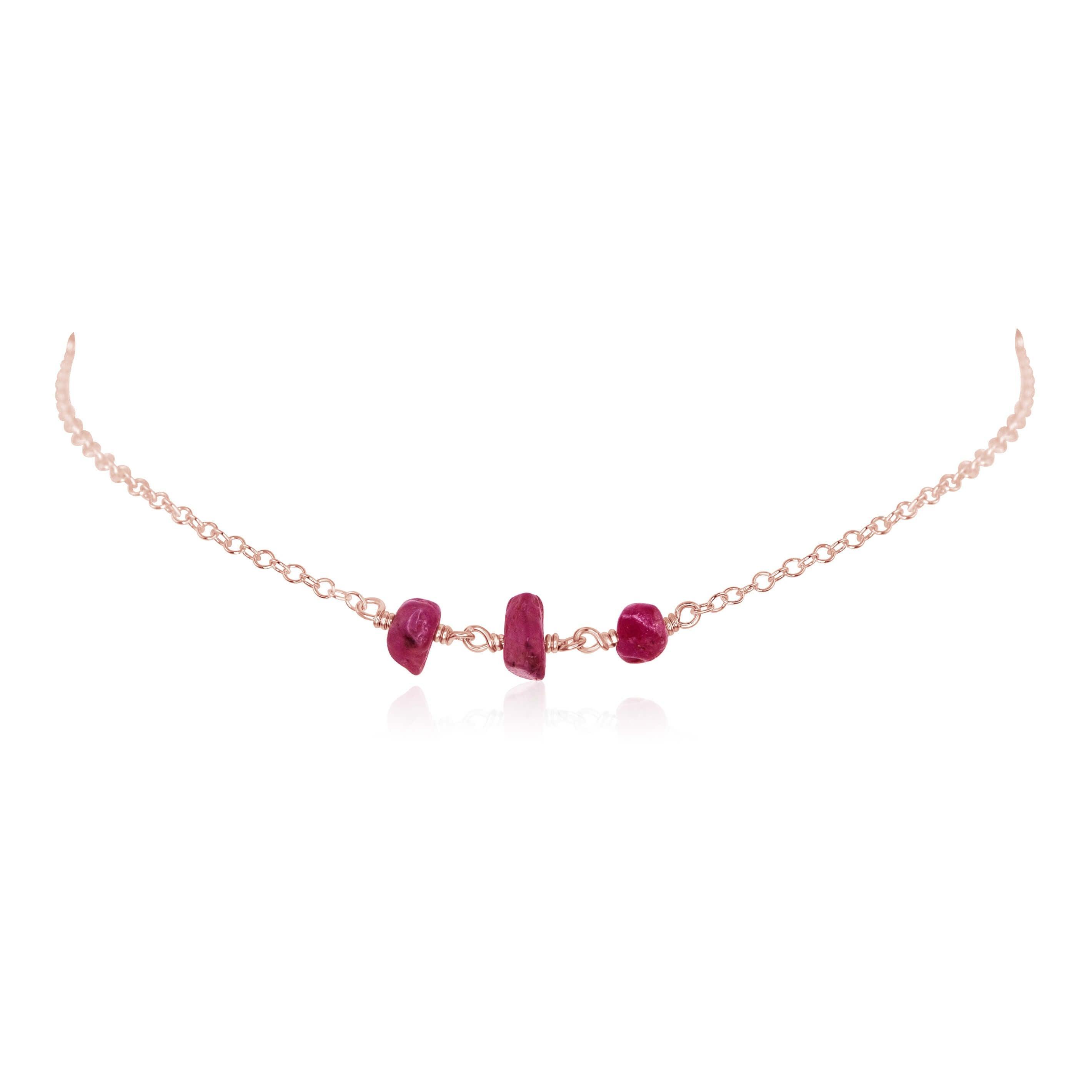 Ruby Beaded Chain Choker Necklace - Ruby Beaded Chain Choker Necklace - 14k Rose Gold Fill - Luna Tide Handmade Crystal Jewellery