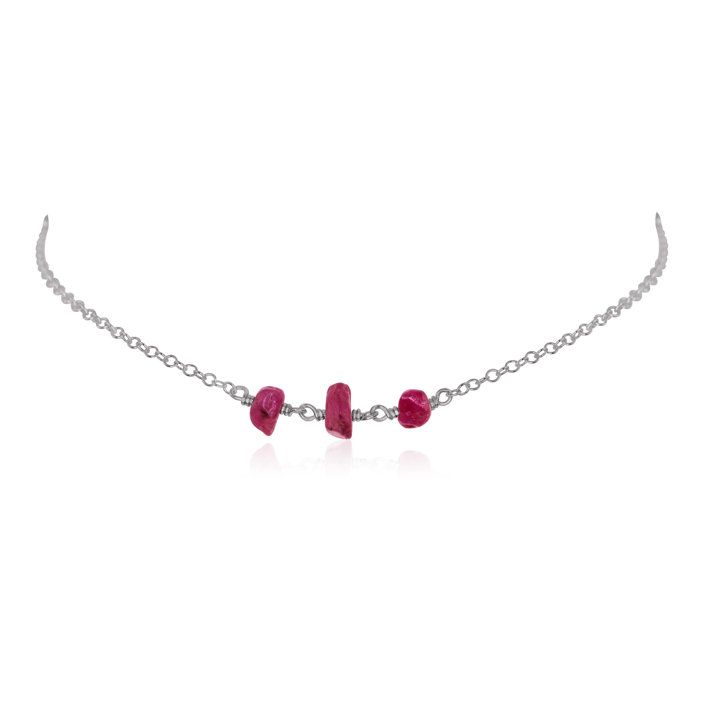 Ruby Beaded Chain Choker Necklace - Ruby Beaded Chain Choker Necklace - Stainless Steel - Luna Tide Handmade Crystal Jewellery