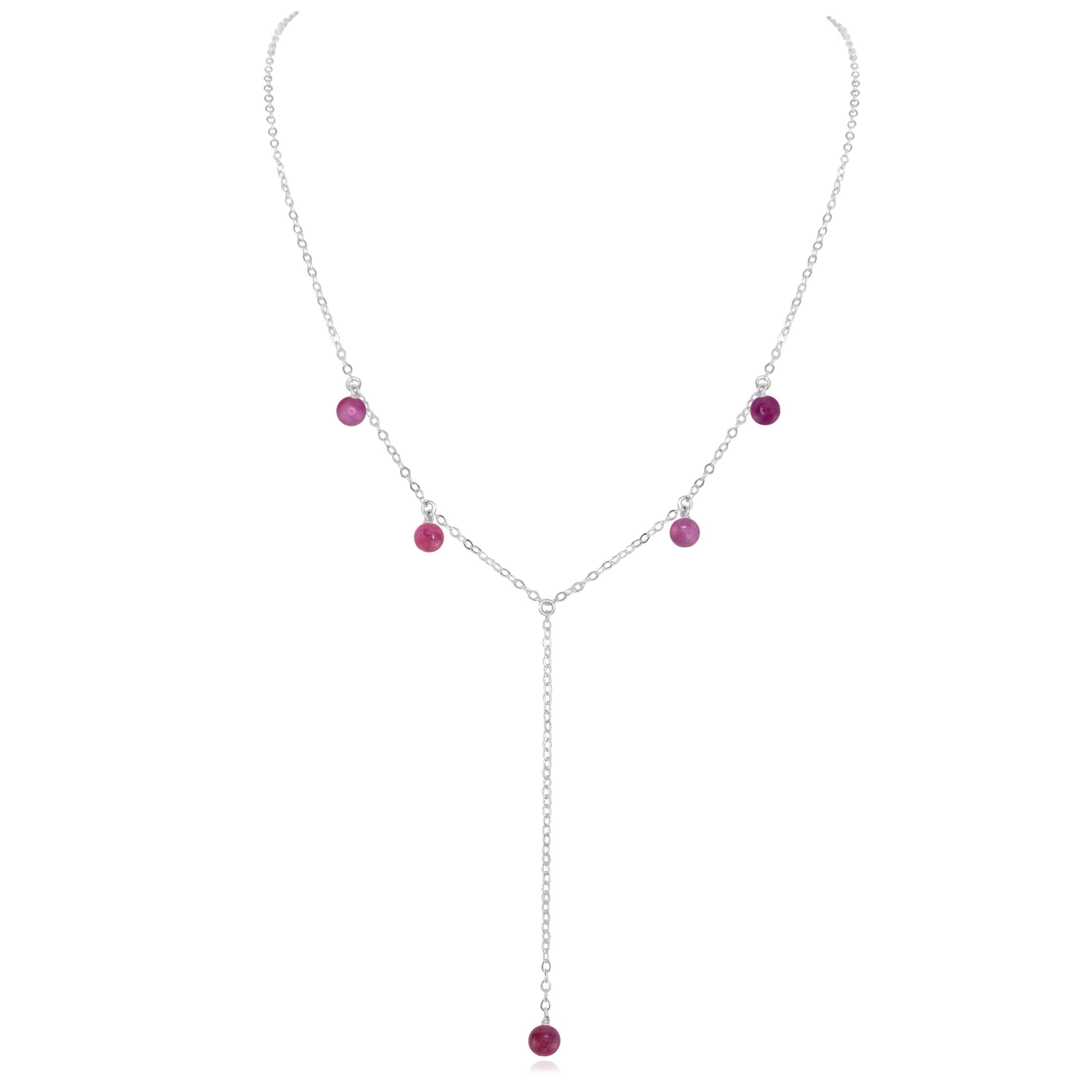 Ruby Boho Lariat Necklace - Ruby Boho Lariat Necklace - Sterling Silver - Luna Tide Handmade Crystal Jewellery