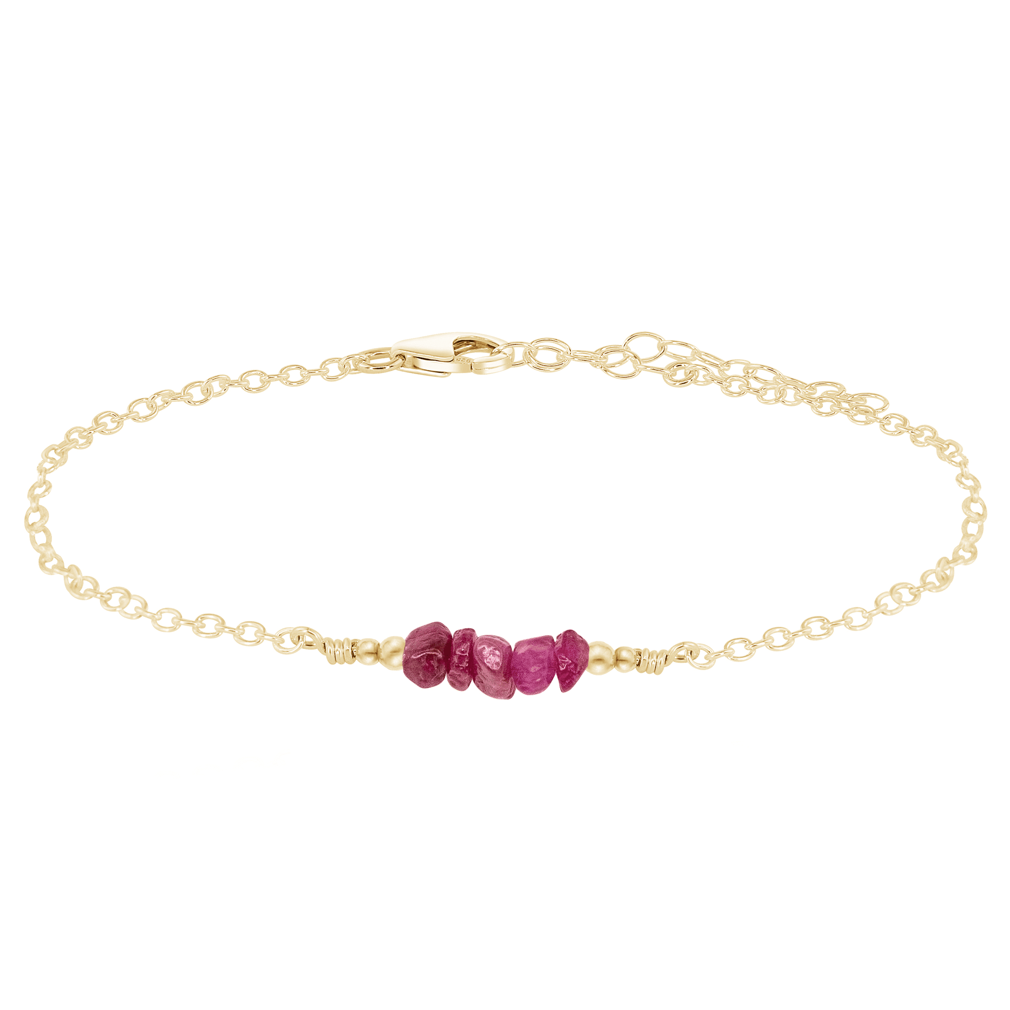 Ruby Chip Bead Bar Anklet - Ruby Chip Bead Bar Anklet - 14k Gold Fill - Luna Tide Handmade Crystal Jewellery
