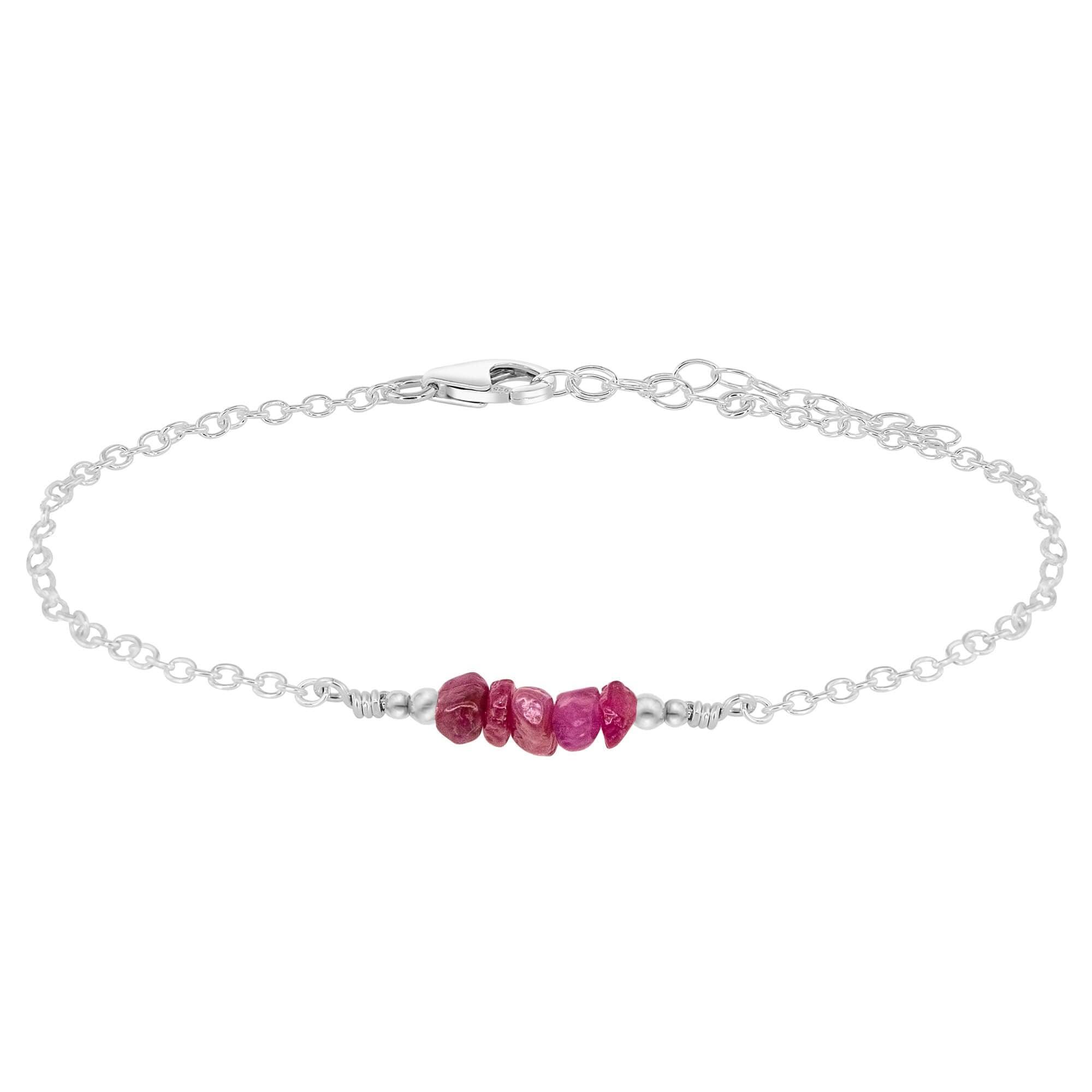 Ruby Chip Bead Bar Anklet - Ruby Chip Bead Bar Anklet - Sterling Silver - Luna Tide Handmade Crystal Jewellery