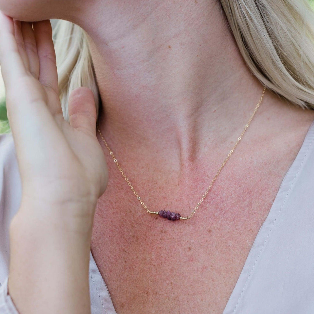Ruby Chip Bead Bar Necklace - Ruby Chip Bead Bar Necklace - 14k Gold Fill - Luna Tide Handmade Crystal Jewellery