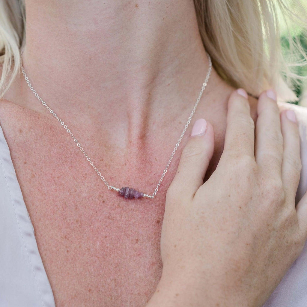Ruby Chip Bead Bar Necklace - Ruby Chip Bead Bar Necklace - 14k Gold Fill - Luna Tide Handmade Crystal Jewellery