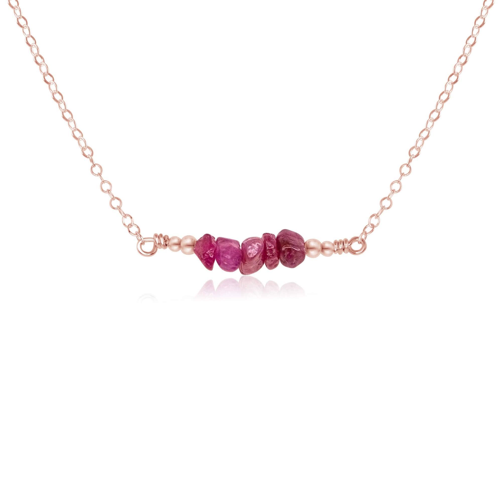 Ruby Chip Bead Bar Necklace - Ruby Chip Bead Bar Necklace - 14k Rose Gold Fill - Luna Tide Handmade Crystal Jewellery
