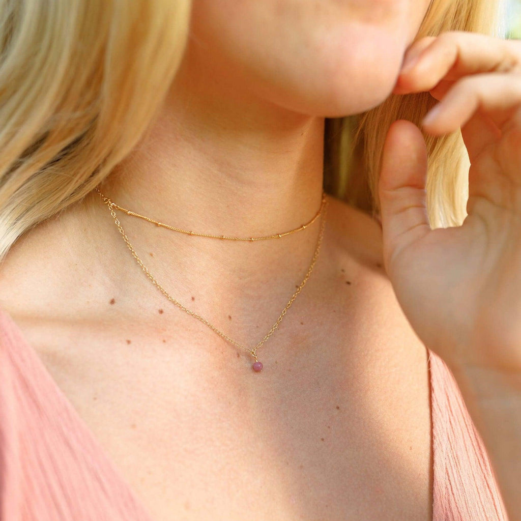 Ruby Gemstone Chain Layered Choker Necklace - Ruby Gemstone Chain Layered Choker Necklace - 14k Gold Fill - Luna Tide Handmade Crystal Jewellery