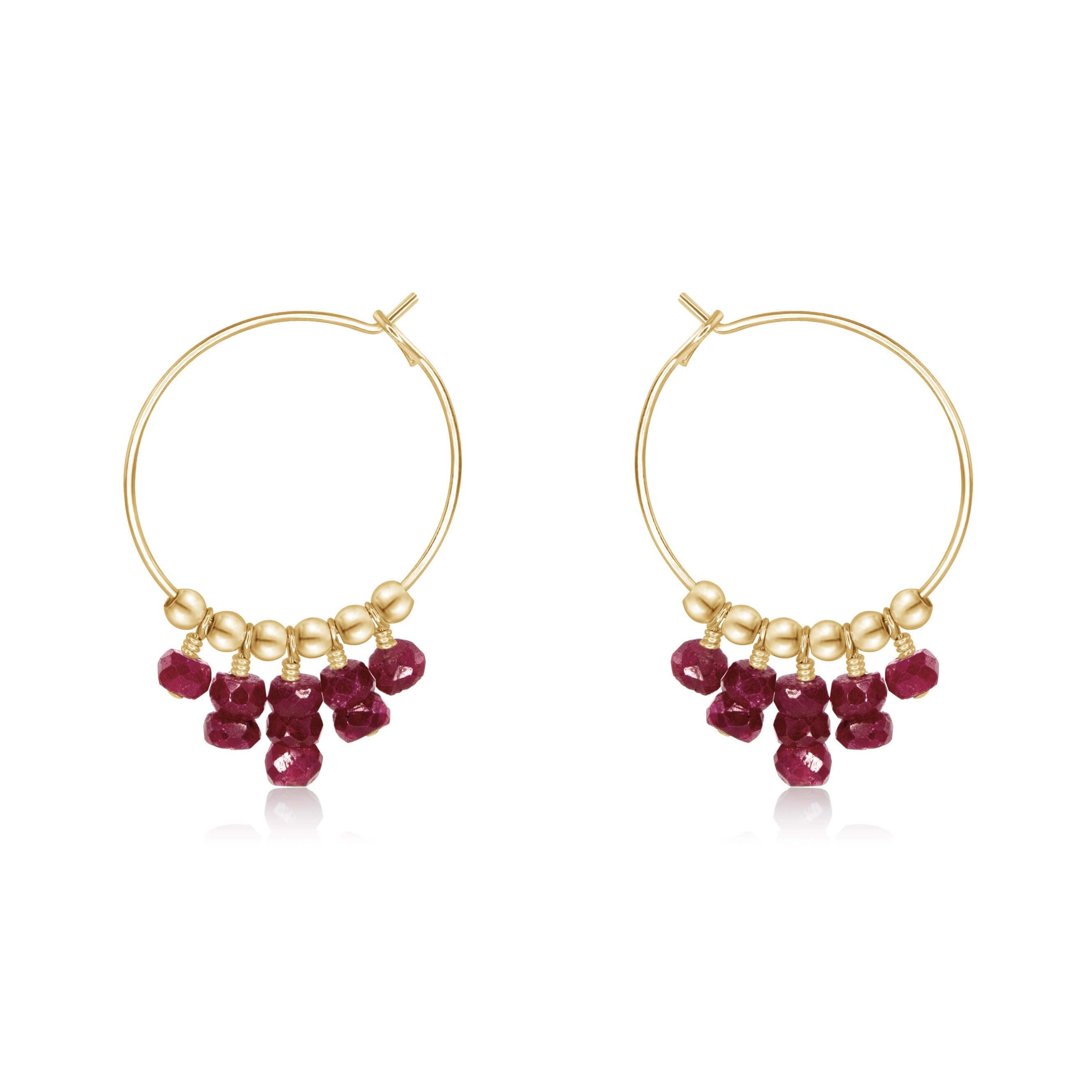 Ruby Statement Hoop Earrings - Ruby Statement Hoop Earrings - 14k Gold Fill - Luna Tide Handmade Crystal Jewellery