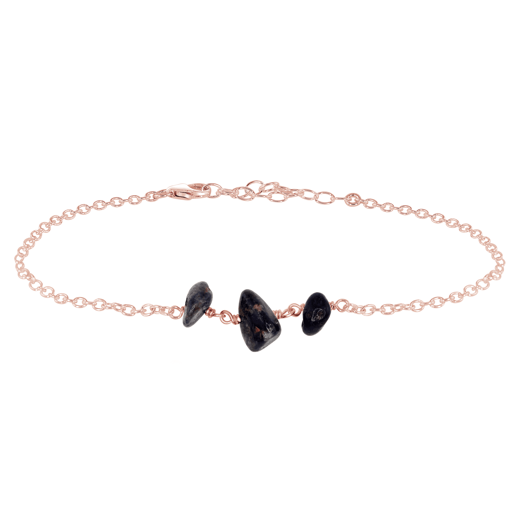 Sapphire Beaded Chain Anklet - Sapphire Beaded Chain Anklet - 14k Rose Gold Fill - Luna Tide Handmade Crystal Jewellery