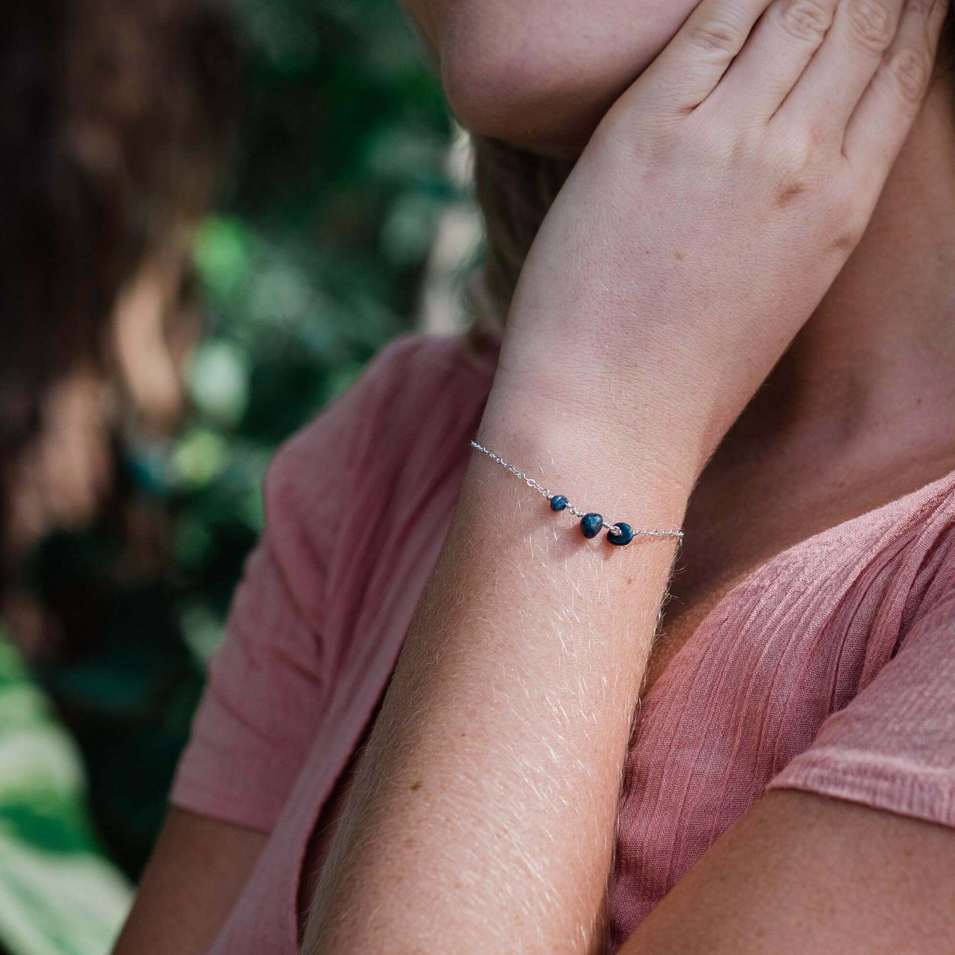 Sapphire Beaded Chain Bracelet - Sapphire Beaded Chain Bracelet - 14k Gold Fill - Luna Tide Handmade Crystal Jewellery