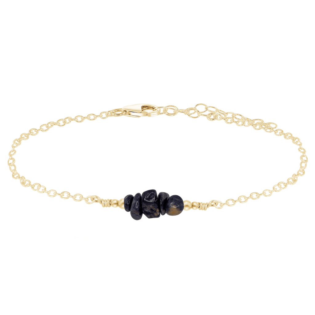 Sapphire Chip Bead Bar Anklet - Sapphire Chip Bead Bar Anklet - 14k Gold Fill - Luna Tide Handmade Crystal Jewellery