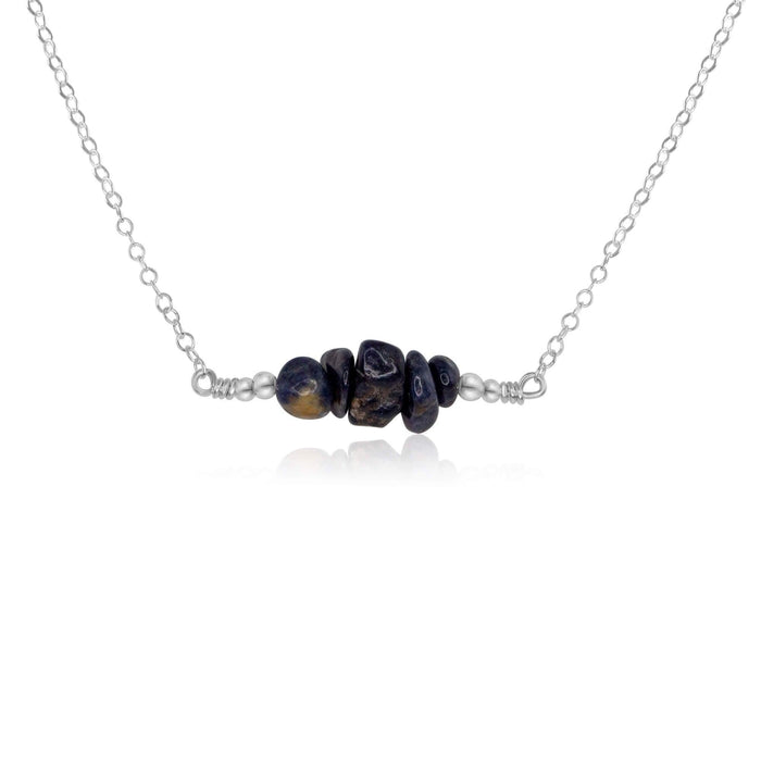 Sapphire Chip Bead Bar Necklace - Sapphire Chip Bead Bar Necklace - Sterling Silver - Luna Tide Handmade Crystal Jewellery