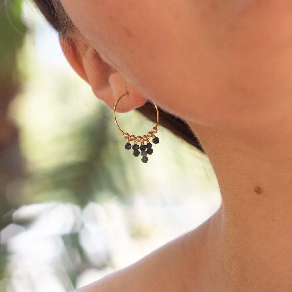 Sapphire Statement Hoop Earrings - Sapphire Statement Hoop Earrings - Sterling Silver - Luna Tide Handmade Crystal Jewellery