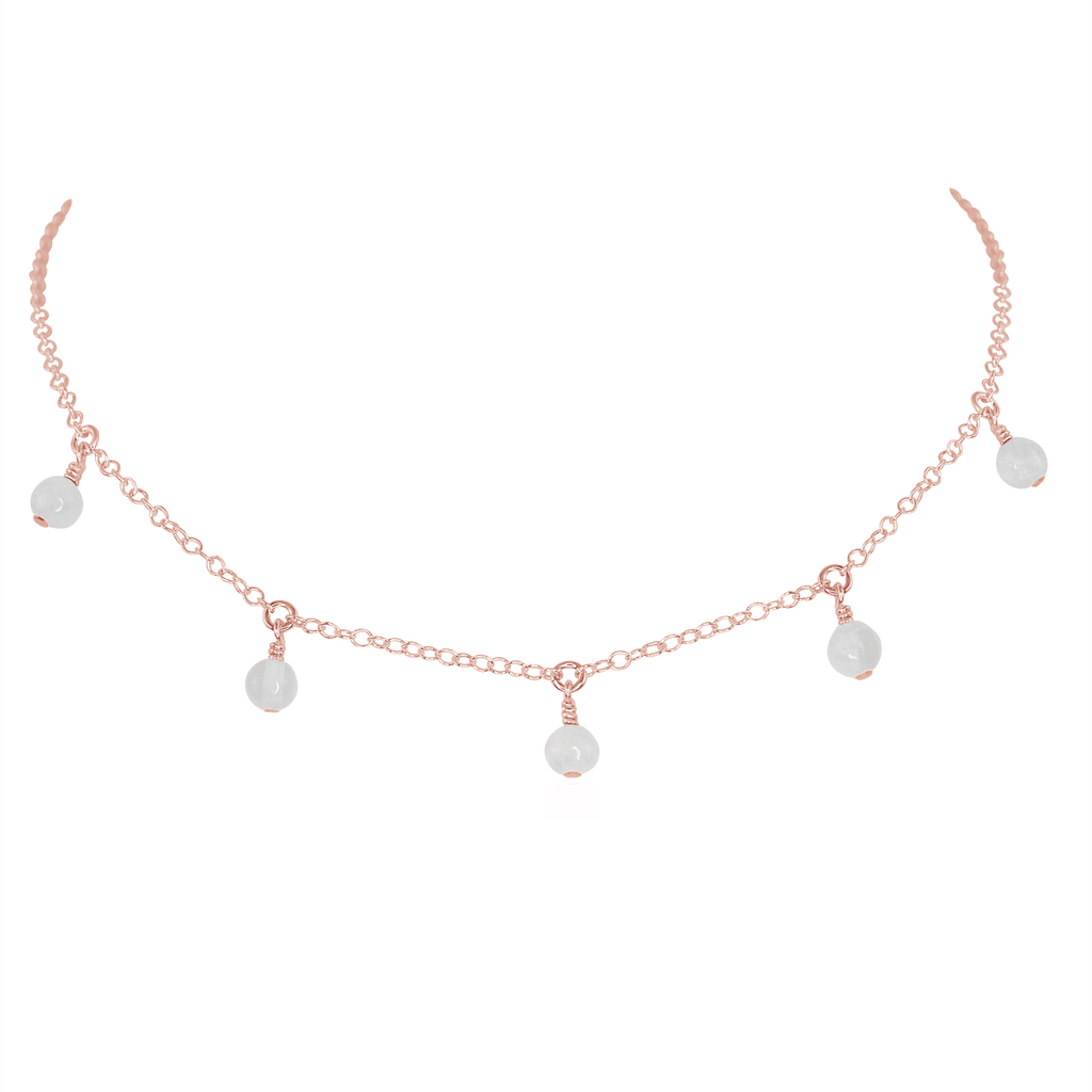 Selenite Bead Drop Choker - Selenite Bead Drop Choker - 14k Rose Gold Fill - Luna Tide Handmade Crystal Jewellery
