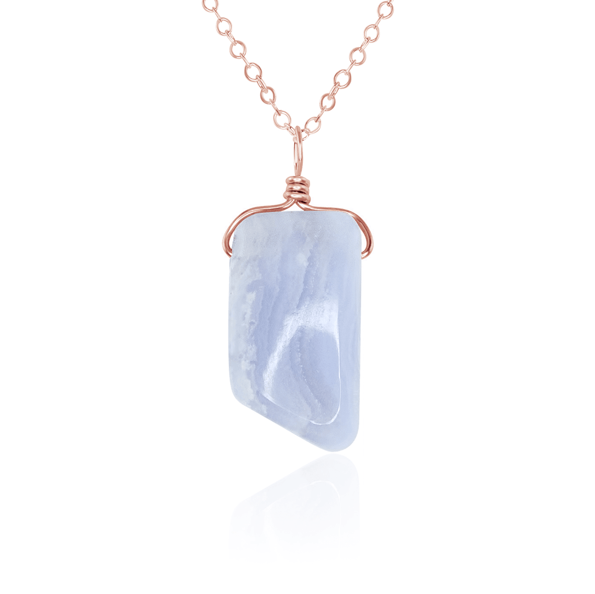 Small Smooth Blue Lace Agate Gentle Point Crystal Pendant Necklace - Small Smooth Blue Lace Agate Gentle Point Crystal Pendant Necklace - 14k Rose Gold Fill / Cable - Luna Tide Handmade Crystal Jewellery