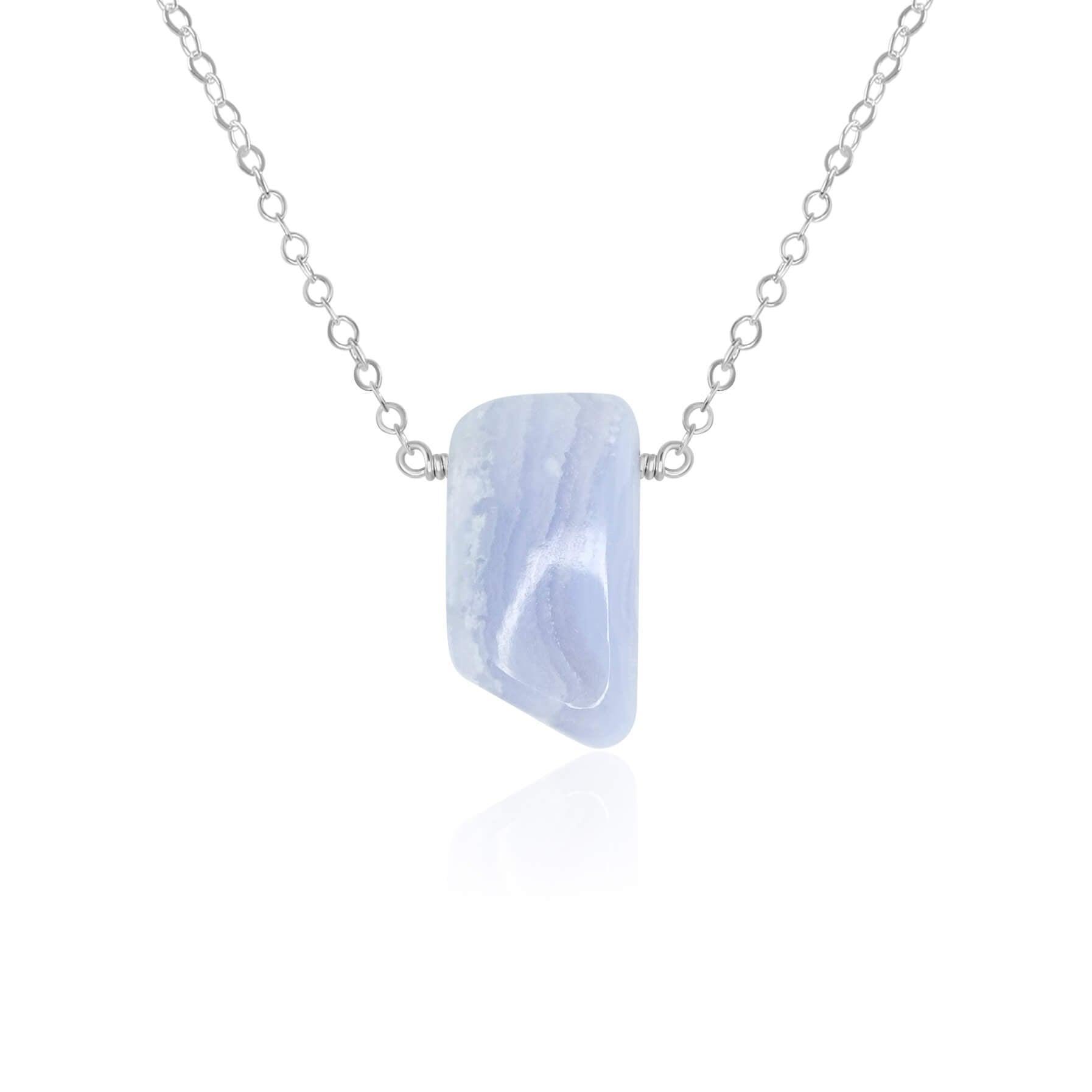 Small Smooth Blue Lace Agate Slab Necklace - Small Smooth Blue Lace Agate Slab Necklace - Sterling Silver - Luna Tide Handmade Crystal Jewellery
