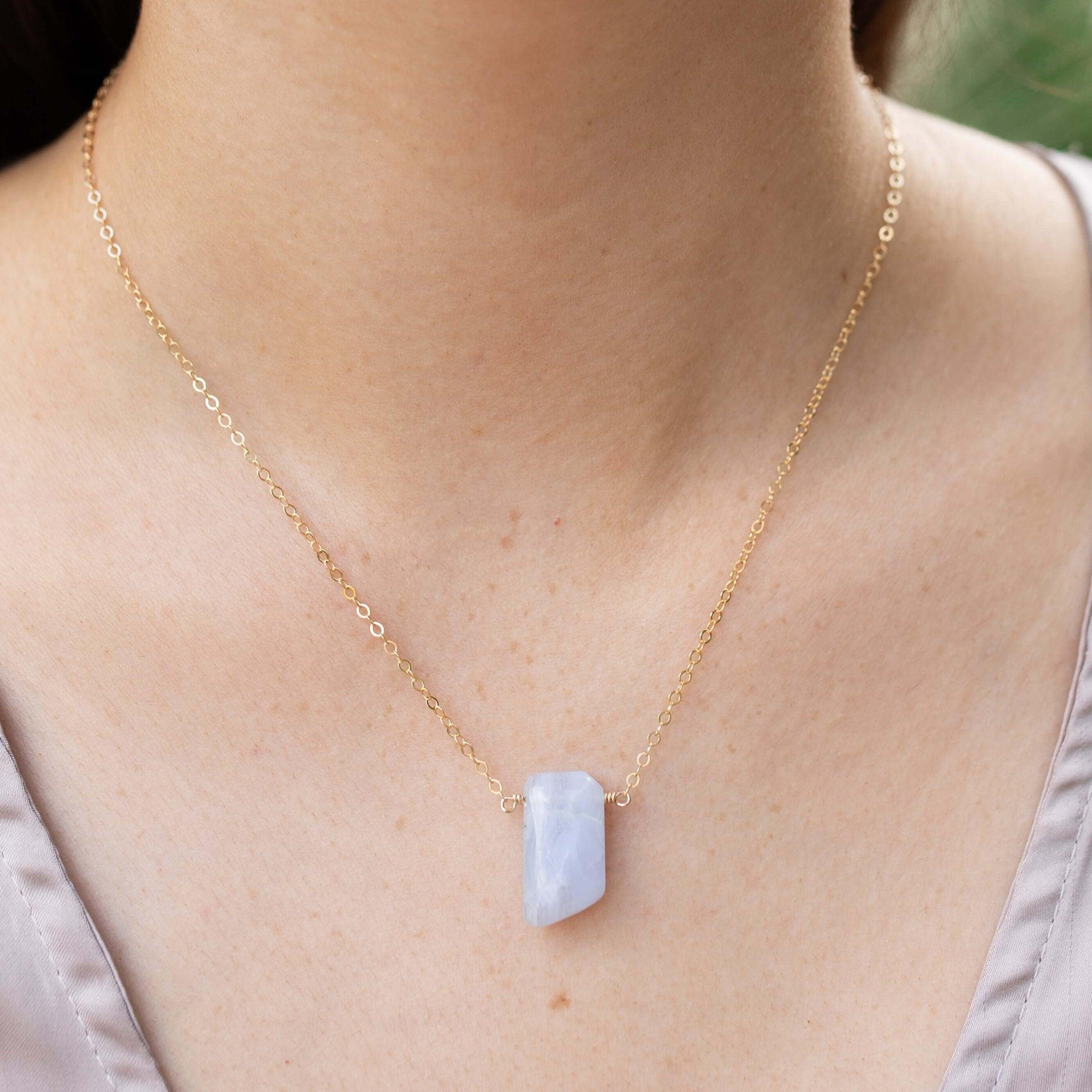 Small Smooth Blue Lace Agate Slab Necklace - Small Smooth Blue Lace Agate Slab Necklace - Sterling Silver - Luna Tide Handmade Crystal Jewellery