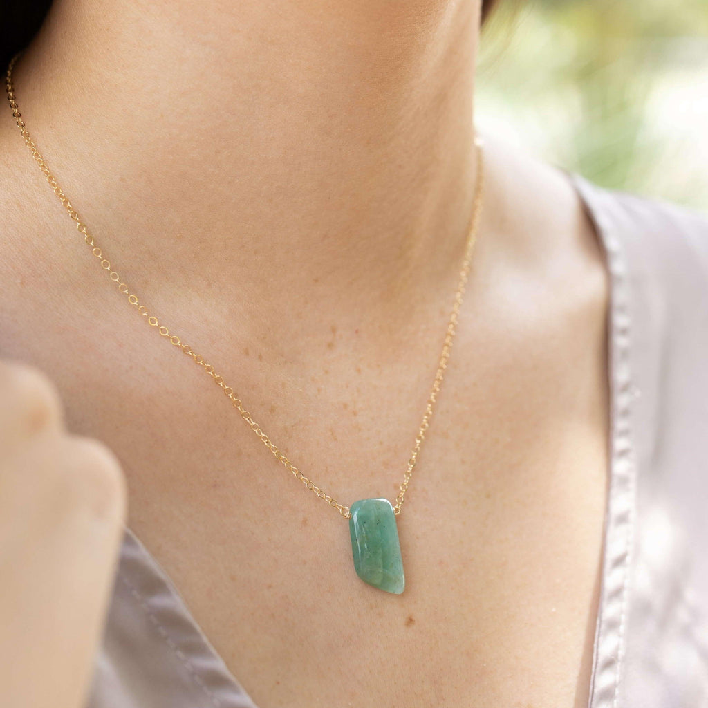 Small Smooth Green Amazonite Crystal Slab Necklace - Small Smooth Green Amazonite Crystal Slab Necklace - Sterling Silver - Luna Tide Handmade Crystal Jewellery