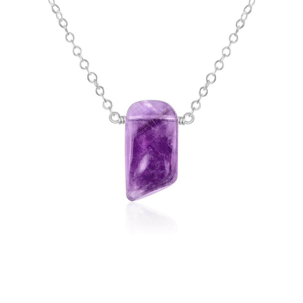 Small Smooth Purple Amethyst Crystal Slab Necklace - Small Smooth Purple Amethyst Crystal Slab Necklace - Sterling Silver - Luna Tide Handmade Crystal Jewellery