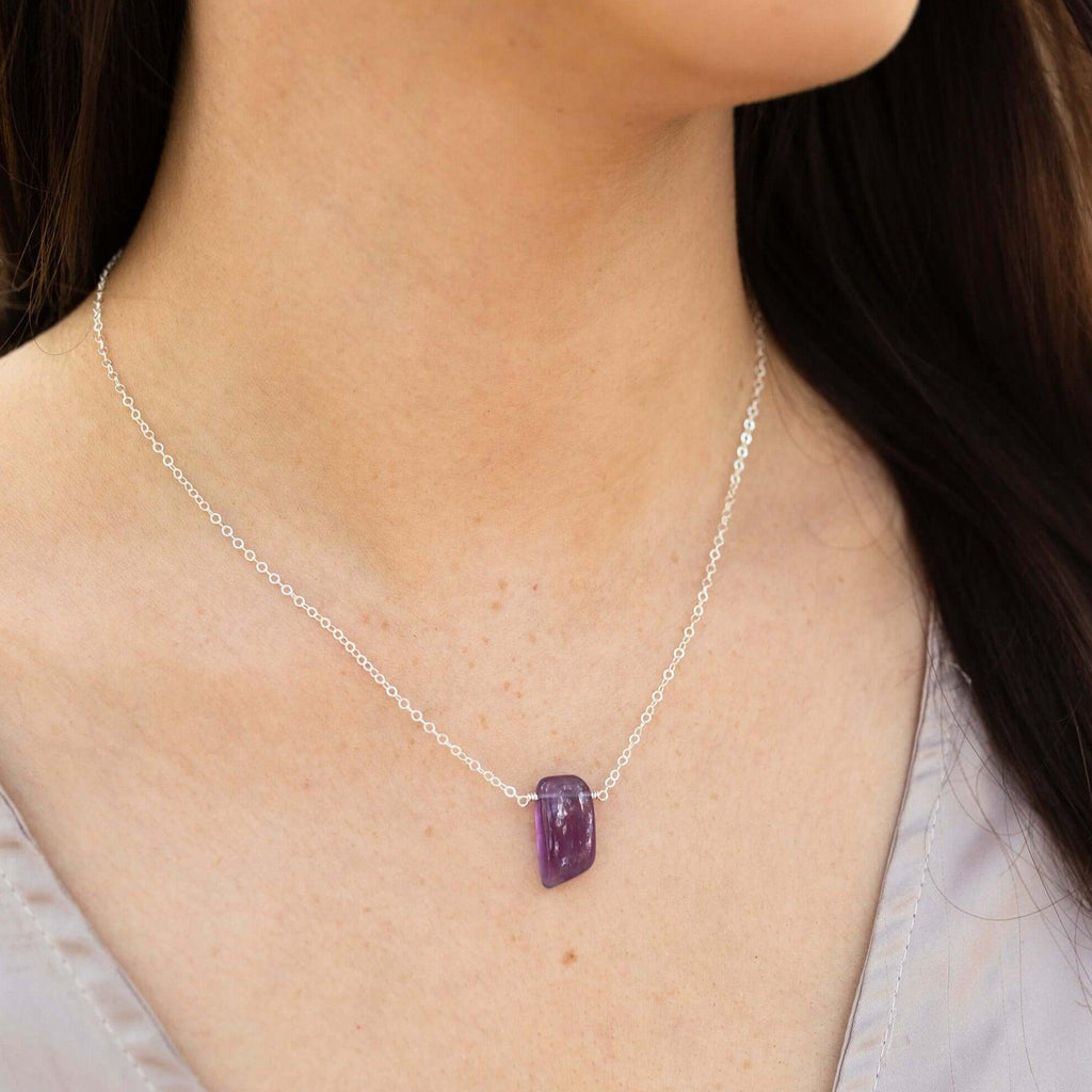 Small Smooth Purple Amethyst Crystal Slab Necklace - Small Smooth Purple Amethyst Crystal Slab Necklace - Sterling Silver - Luna Tide Handmade Crystal Jewellery