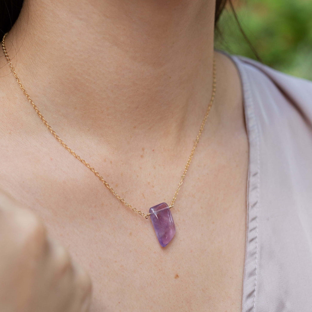 Small Smooth Purple Amethyst Crystal Slab Necklace - Small Smooth Purple Amethyst Crystal Slab Necklace - Sterling Silver - Luna Tide Handmade Crystal Jewellery