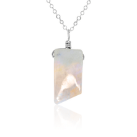 Small Smooth Rainbow Moonstone Gentle Point Crystal Pendant Necklace - Small Smooth Rainbow Moonstone Gentle Point Crystal Pendant Necklace - Sterling Silver / Cable - Luna Tide Handmade Crystal Jewellery