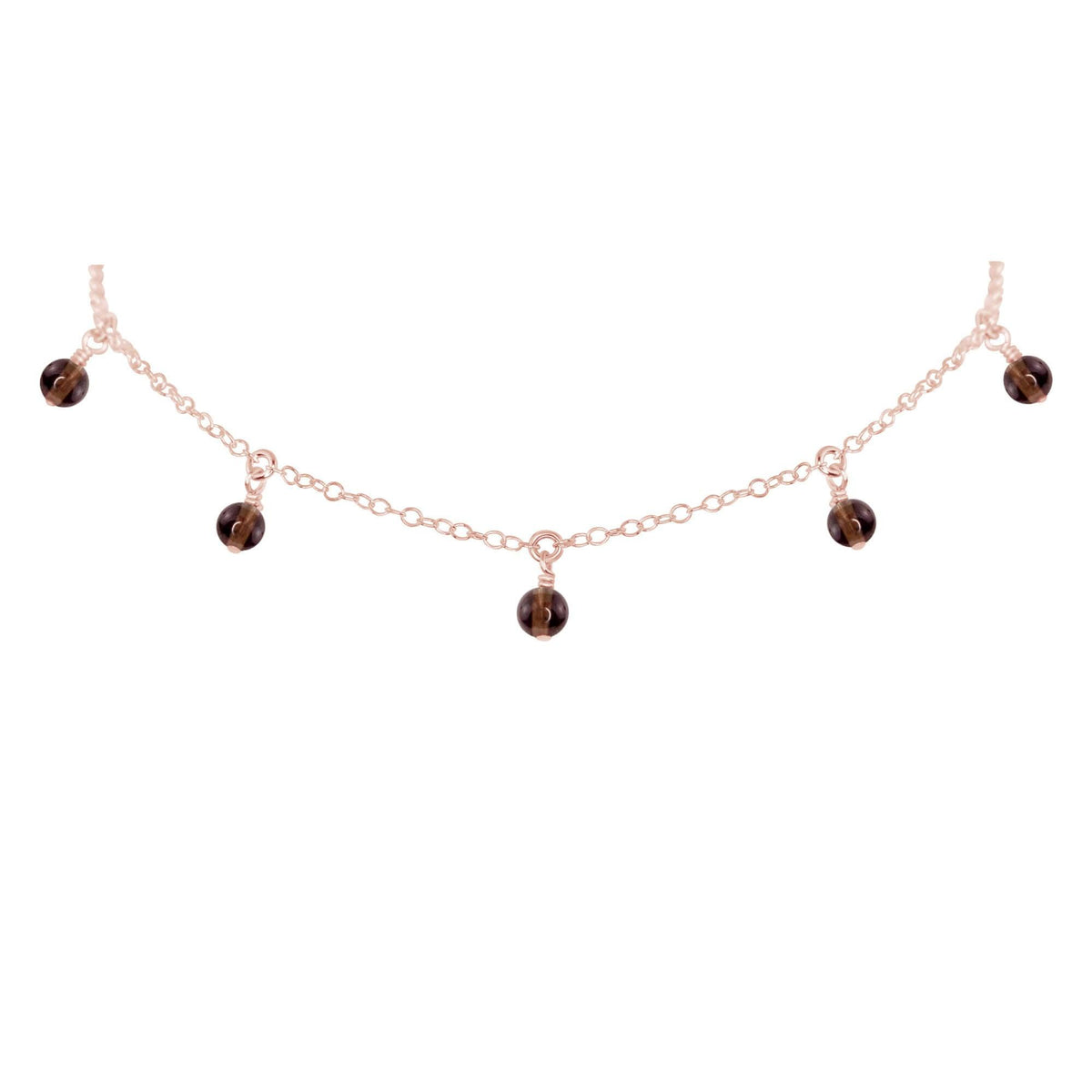 Bead Drop Choker - Smoky Quartz - 14K Rose Gold Fill - Luna Tide Handmade Jewellery