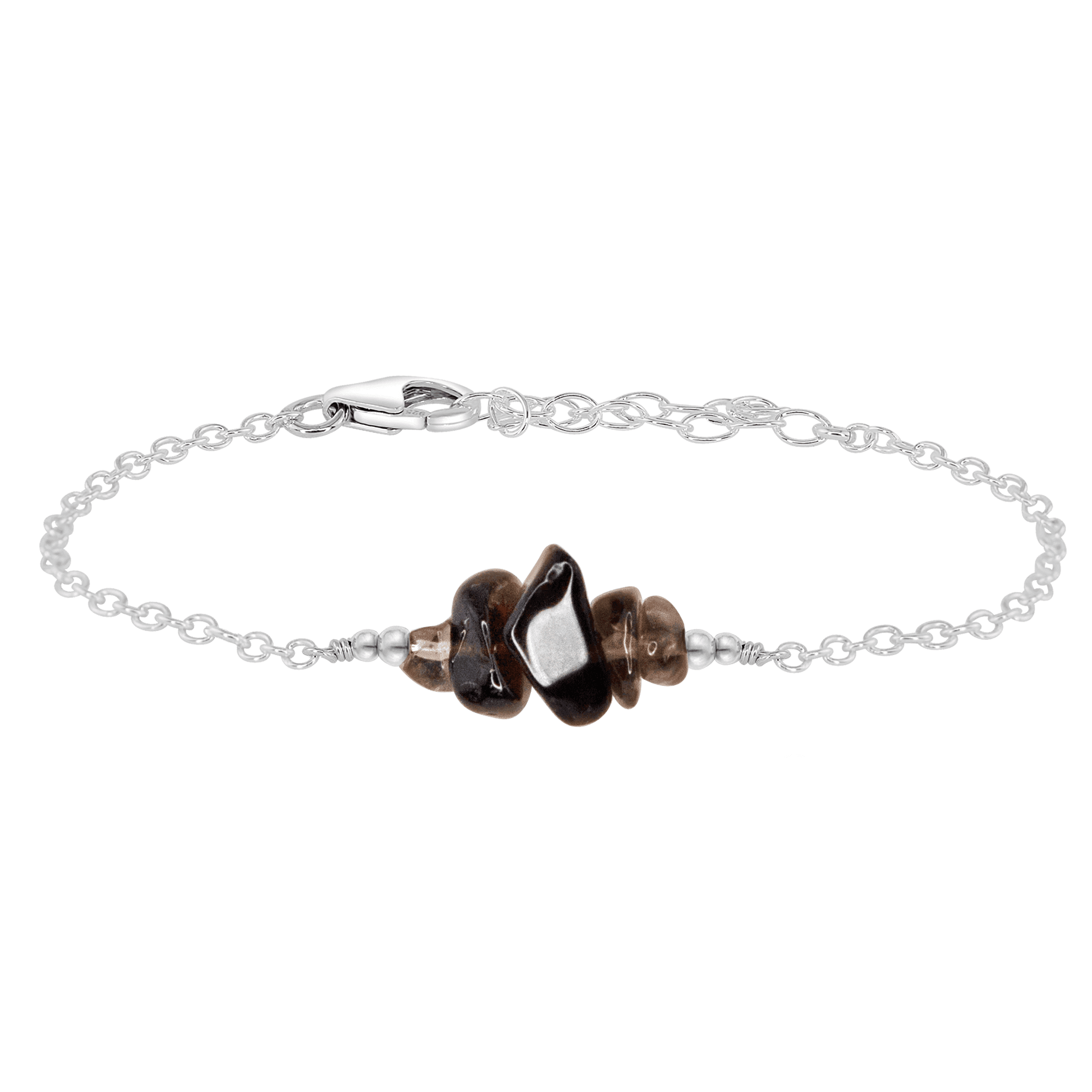 Smoky Quartz Chip Bead Bar Bracelet - Smoky Quartz Chip Bead Bar Bracelet - Sterling Silver - Luna Tide Handmade Crystal Jewellery