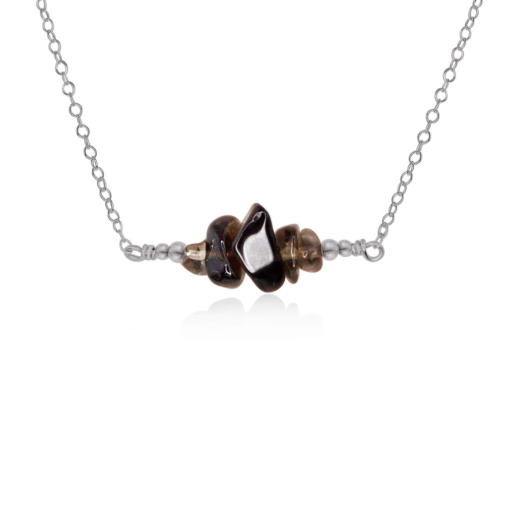 Smoky Quartz Chip Bead Bar Necklace - Smoky Quartz Chip Bead Bar Necklace - Stainless Steel - Luna Tide Handmade Crystal Jewellery