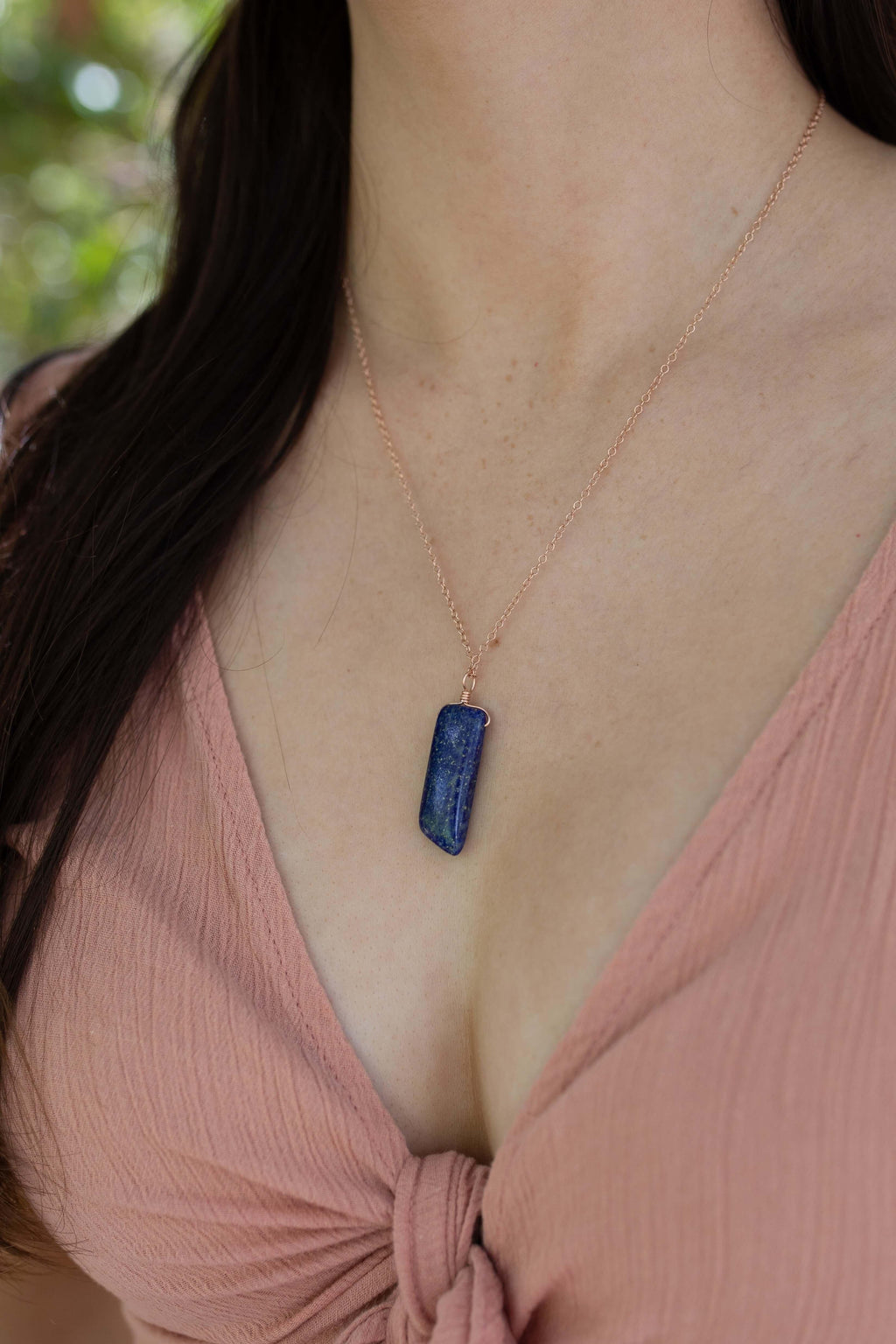 Smooth Blue Lapis Lazuli Natural Point Crystal Necklace - Smooth Blue Lapis Lazuli Natural Point Crystal Necklace - Sterling Silver / Cable - Luna Tide Handmade Crystal Jewellery