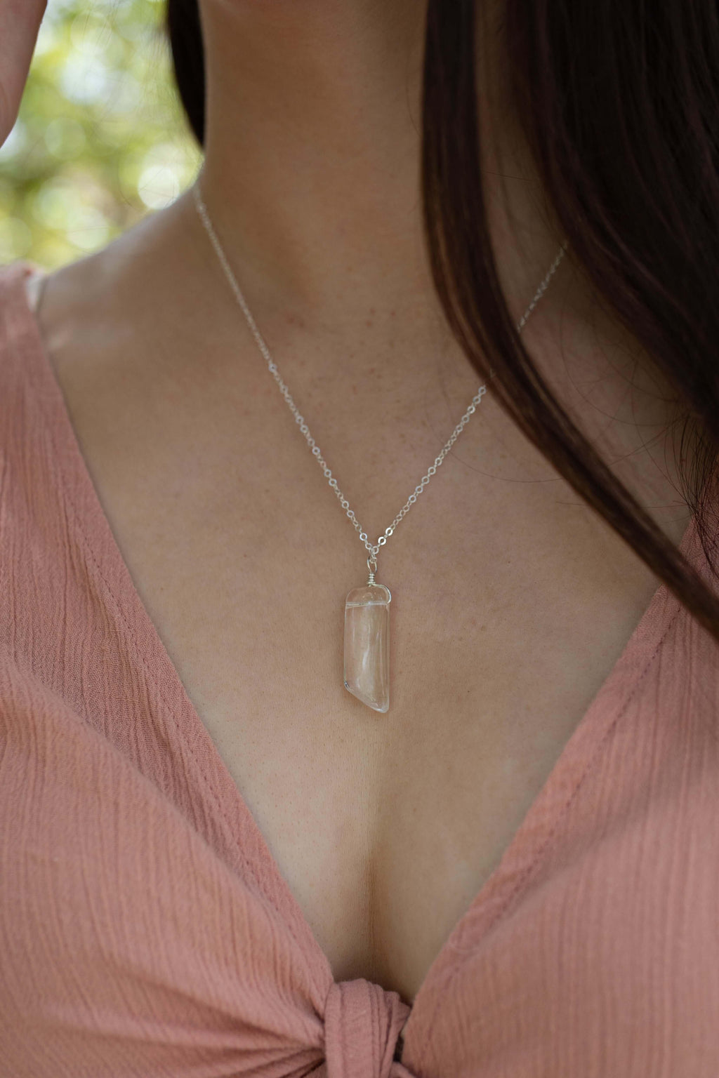 Smooth Crystal Quartz Natural Point Crystal Necklace - Smooth Crystal Quartz Natural Point Crystal Necklace - 14k Gold Fill / Cable - Luna Tide Handmade Crystal Jewellery