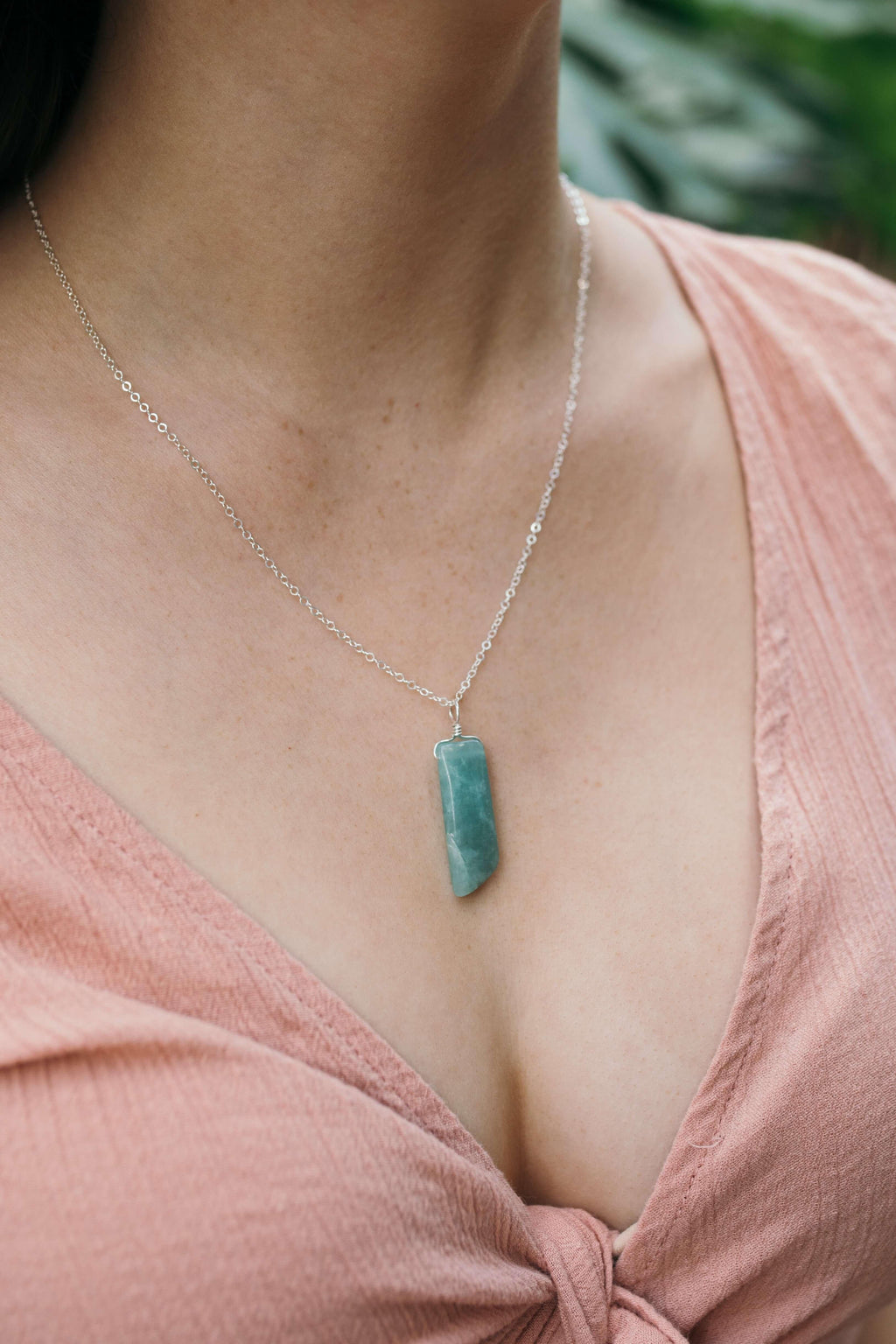 Smooth Green Amazonite Natural Point Crystal Necklace - Smooth Green Amazonite Natural Point Crystal Necklace - Sterling Silver / Cable - Luna Tide Handmade Crystal Jewellery