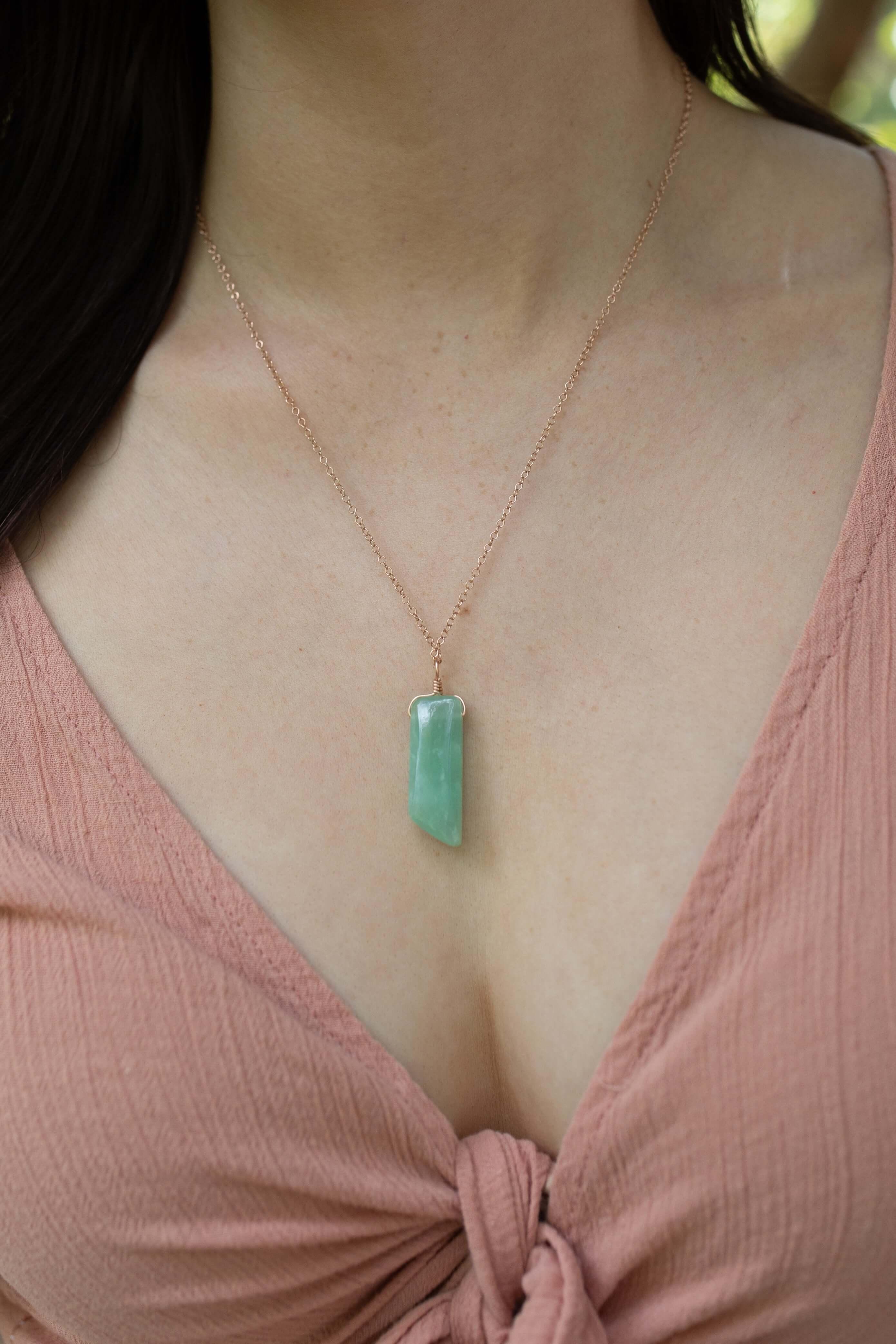 Smooth Green Amazonite Natural Point Crystal Necklace - Smooth Green Amazonite Natural Point Crystal Necklace - Sterling Silver / Cable - Luna Tide Handmade Crystal Jewellery