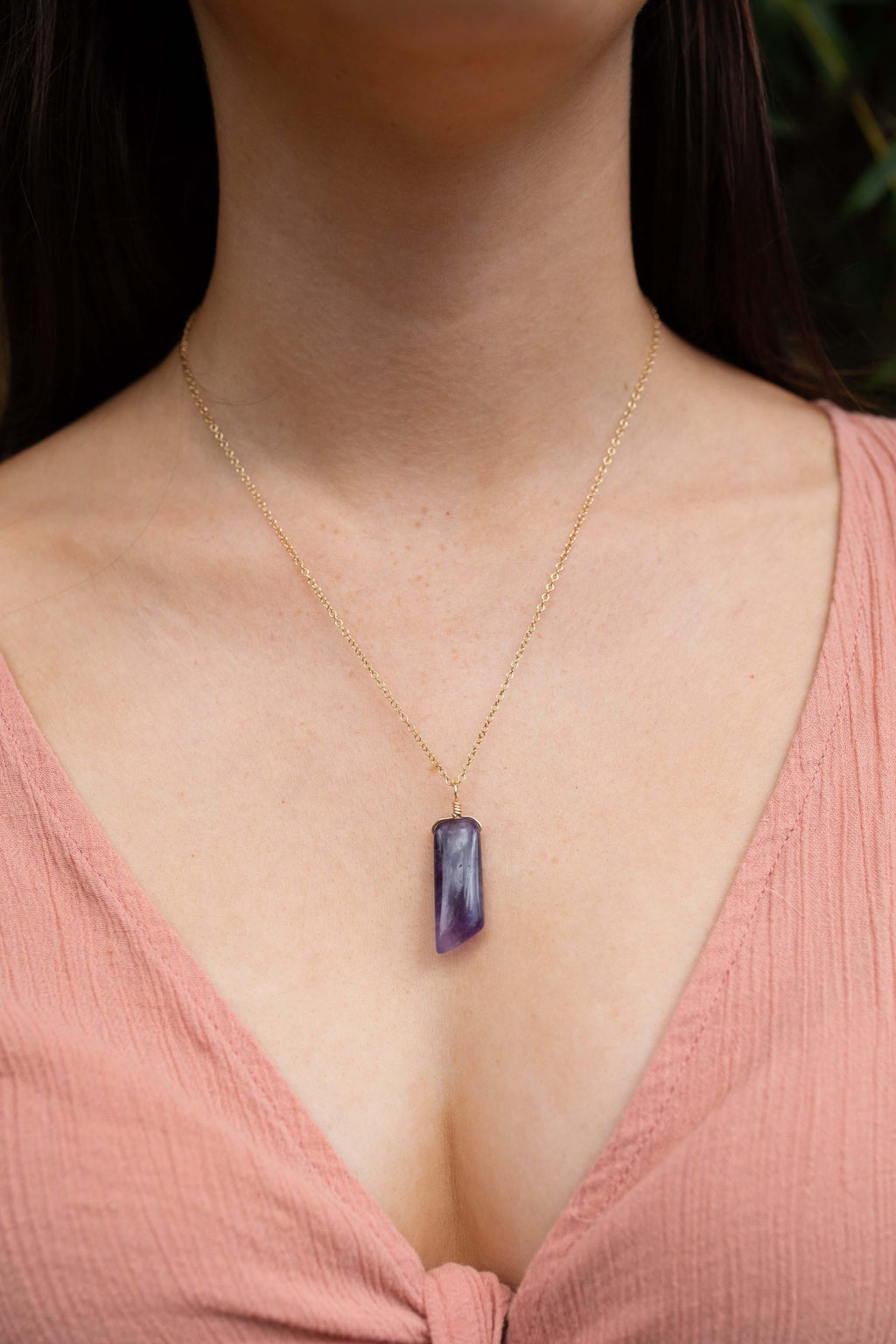 Smooth Purple Amethyst Natural Point Crystal Necklace - Smooth Purple Amethyst Natural Point Crystal Necklace - Sterling Silver / Cable - Luna Tide Handmade Crystal Jewellery