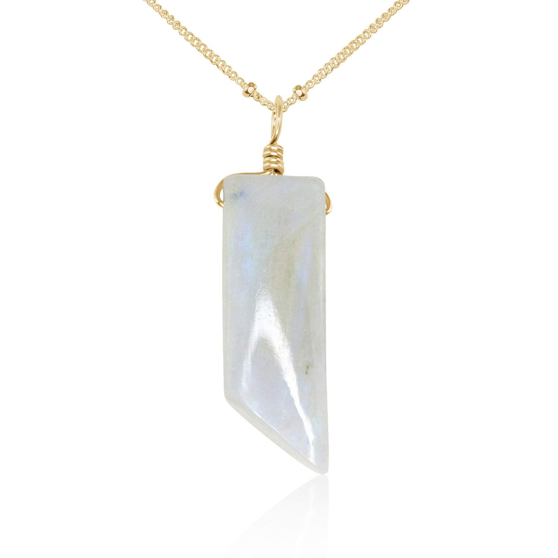 Smooth Rainbow Moonstone Natural Point Crystal Necklace - Smooth Rainbow Moonstone Natural Point Crystal Necklace - 14k Gold Fill / Satellite - Luna Tide Handmade Crystal Jewellery