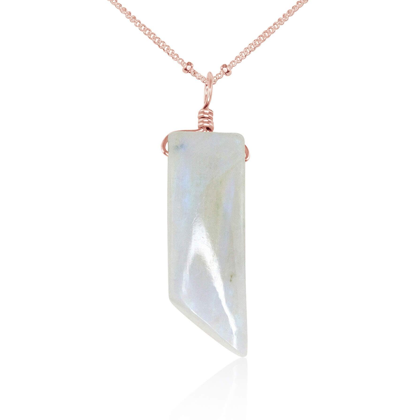 Smooth Rainbow Moonstone Natural Point Crystal Necklace - Smooth Rainbow Moonstone Natural Point Crystal Necklace - 14k Rose Gold Fill / Satellite - Luna Tide Handmade Crystal Jewellery