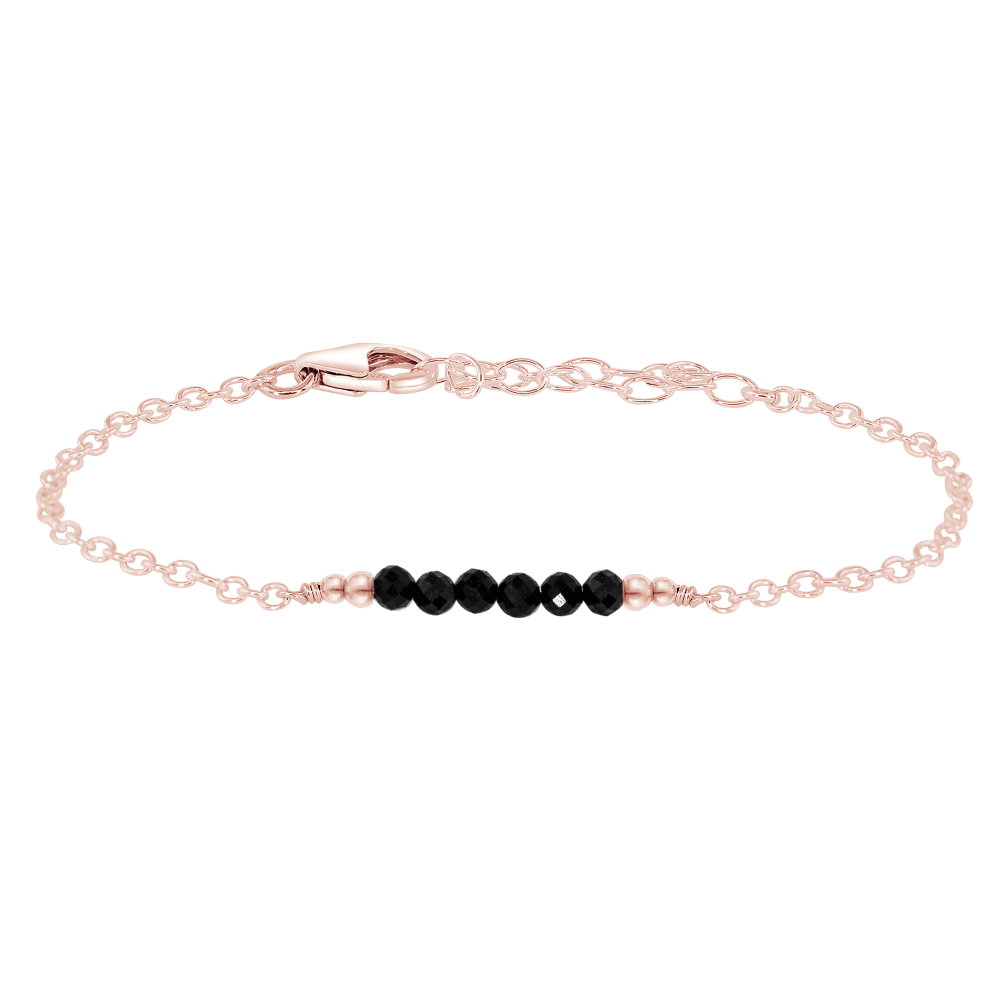 Sparkling Black Tourmaline Gemstone Faceted Bead Bar Bracelet - Sparkling Black Tourmaline Gemstone Faceted Bead Bar Bracelet - 14k Rose Gold Fill - Luna Tide Handmade Crystal Jewellery