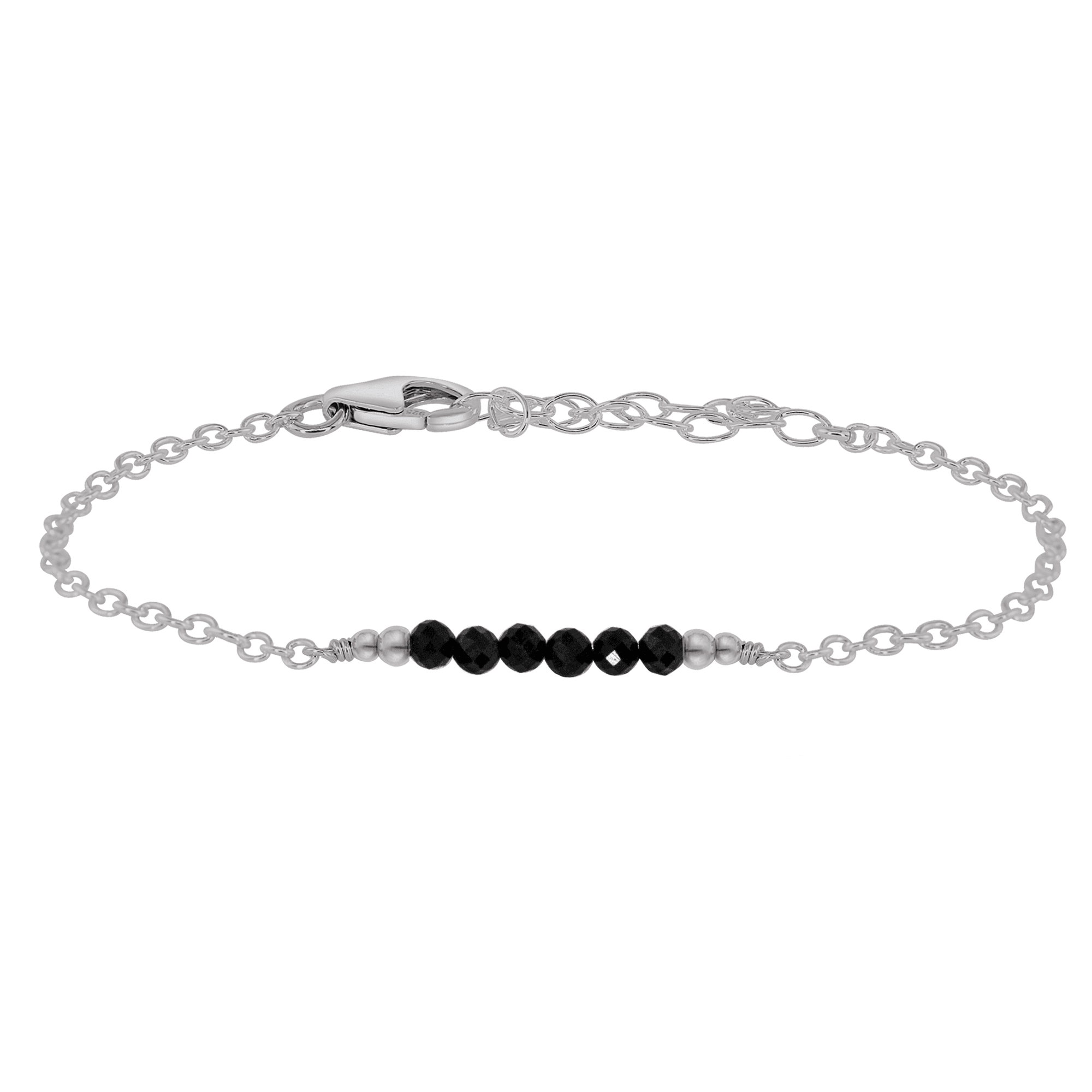 Sparkling Black Tourmaline Gemstone Faceted Bead Bar Bracelet - Sparkling Black Tourmaline Gemstone Faceted Bead Bar Bracelet - Stainless Steel - Luna Tide Handmade Crystal Jewellery