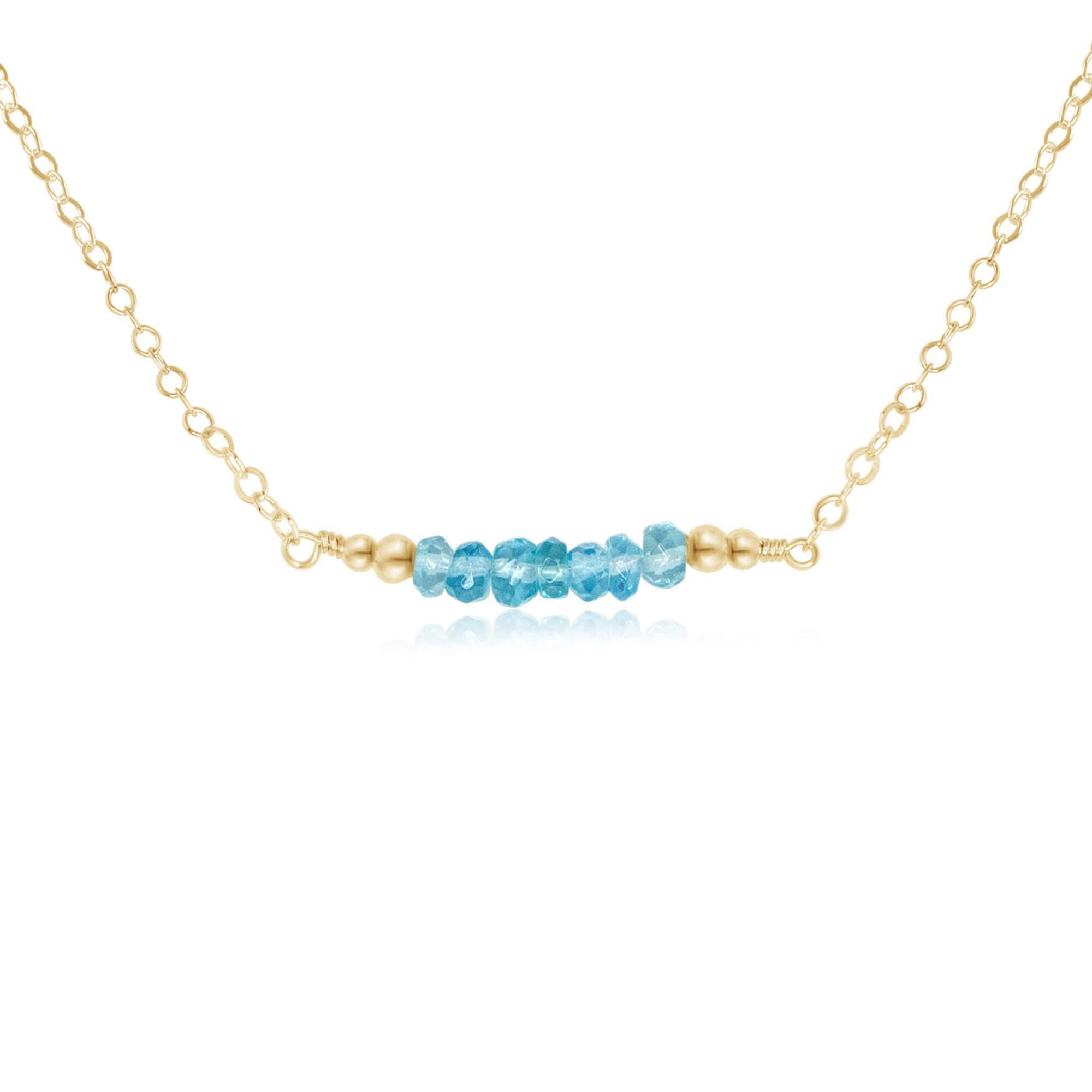 Sparkling Blue Apatite Faceted Bead Bar Necklace - Sparkling Blue Apatite Faceted Bead Bar Necklace - 14k Gold Fill - Luna Tide Handmade Crystal Jewellery