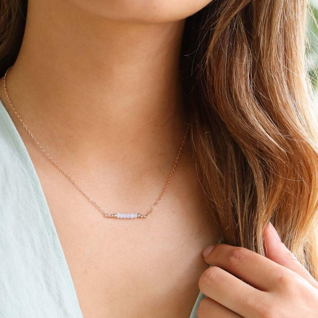 Sparkling Blue Lace Agate Faceted Bead Bar Necklace - Sparkling Blue Lace Agate Faceted Bead Bar Necklace - 14k Gold Fill - Luna Tide Handmade Crystal Jewellery