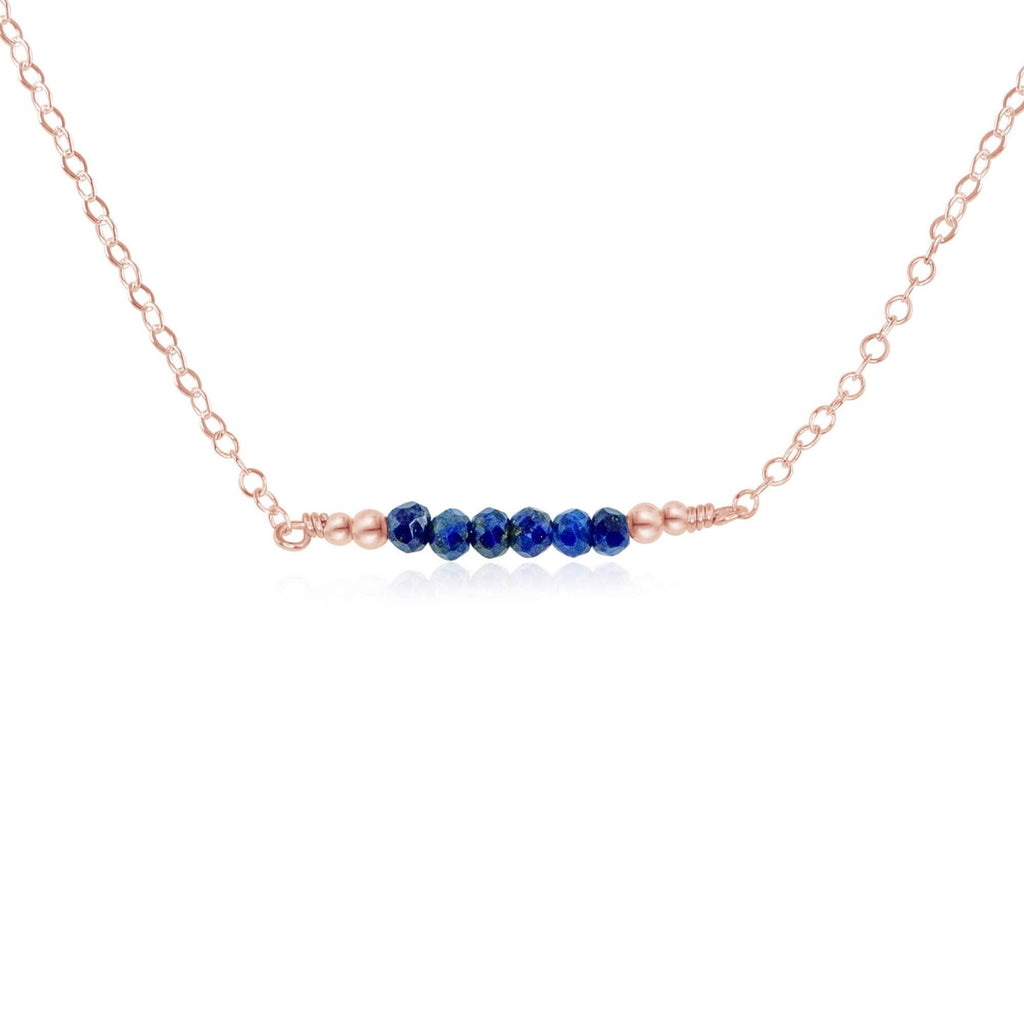 Sparkling Blue Lapis Lazuli Faceted Bead Bar Necklace - Sparkling Blue Lapis Lazuli Faceted Bead Bar Necklace - 14k Rose Gold Fill - Luna Tide Handmade Crystal Jewellery