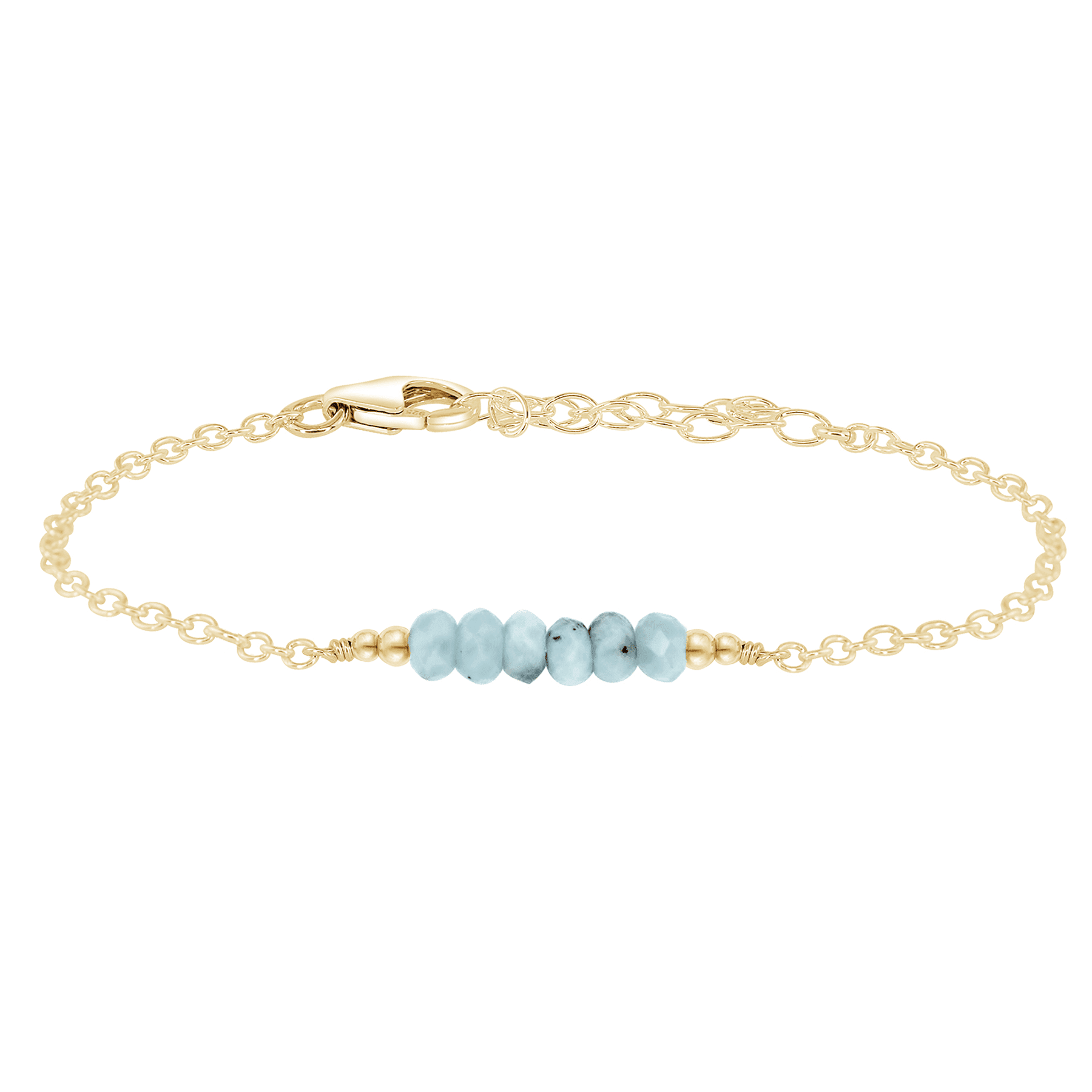 Sparkling Blue Larimar Gemstone Faceted Bead Bar Bracelet - Sparkling Blue Larimar Gemstone Faceted Bead Bar Bracelet - 14k Gold Fill - Luna Tide Handmade Crystal Jewellery