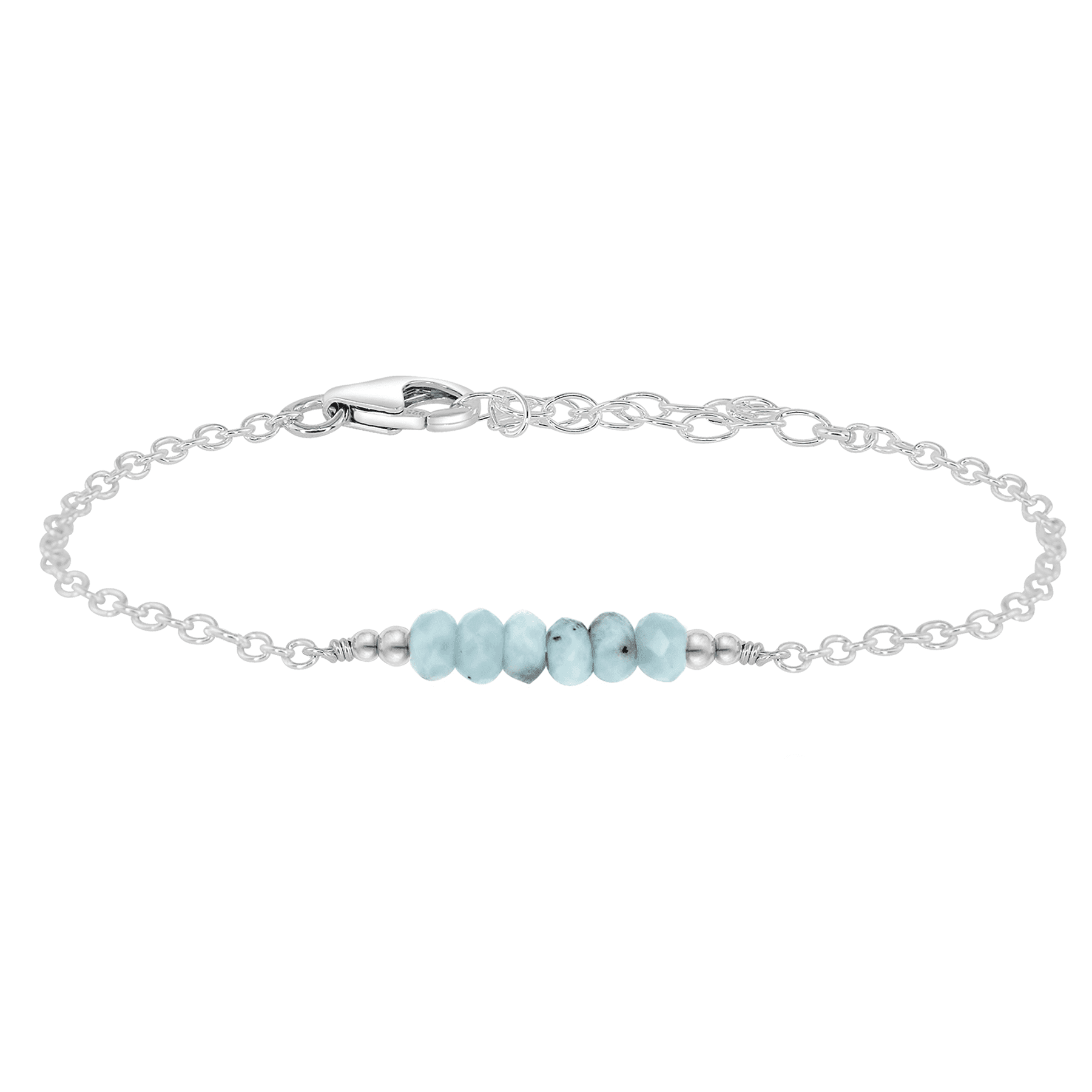 Sparkling Blue Larimar Gemstone Faceted Bead Bar Bracelet - Sparkling Blue Larimar Gemstone Faceted Bead Bar Bracelet - Sterling Silver - Luna Tide Handmade Crystal Jewellery
