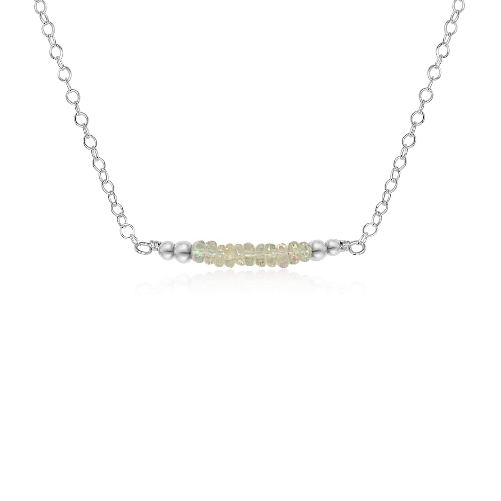 Sparkling Ethiopian Opal Faceted Bead Bar Necklace - Sparkling Ethiopian Opal Faceted Bead Bar Necklace - Sterling Silver - Luna Tide Handmade Crystal Jewellery